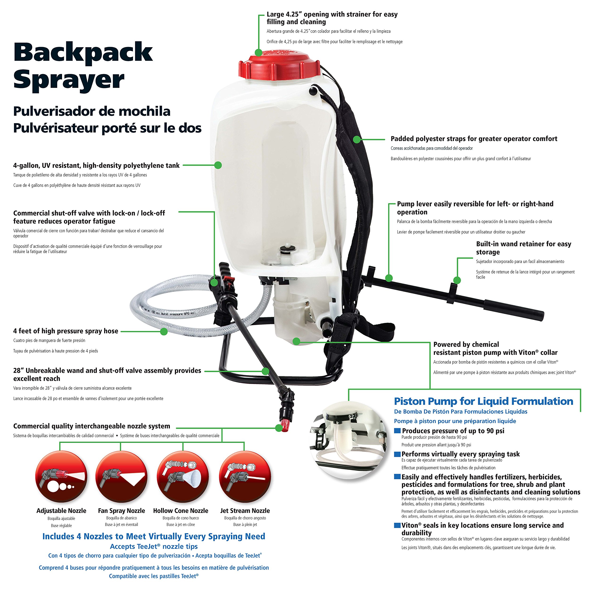 SOLO 425 4-Gallon Backpack Sprayer with Piston Pump - 90 PSI High Pressure for Lawn, Garden & Agricultural Use - Perfect for Weed Control, Pest Spraying & Fertilizer Application