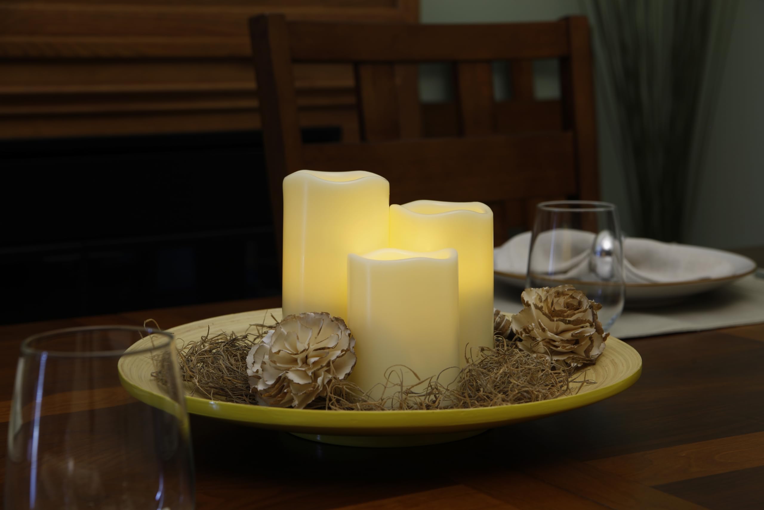 Realistic Flameless LED Candles with Flickering Flame Effect - Battery Operated Ivory Pillar Candles with 4/8 Hour Timer & Melted Wax Design (3x5.75 Inch) - Perfect for Home Decor, Wedding Centerpieces, Outdoor Patio Lighting & Romantic Ambiance