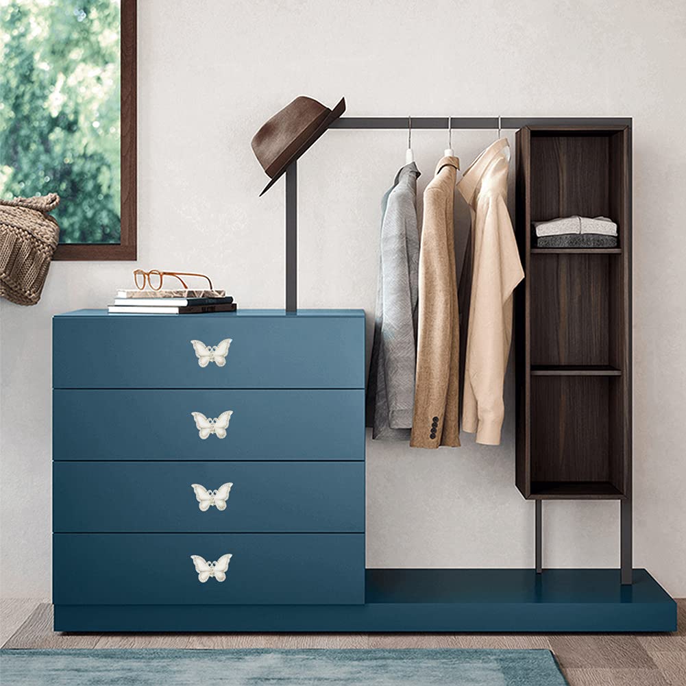 Geentie 6-Pack Butterfly Cabinet Knobs - Premium Zinc Alloy Single Hole Pull Handles for Furniture, Dresser, Cupboard & Wardrobe - Elegant Home Decor (White) - Perfect for Bedroom, Kitchen & Bathroom Renovation
