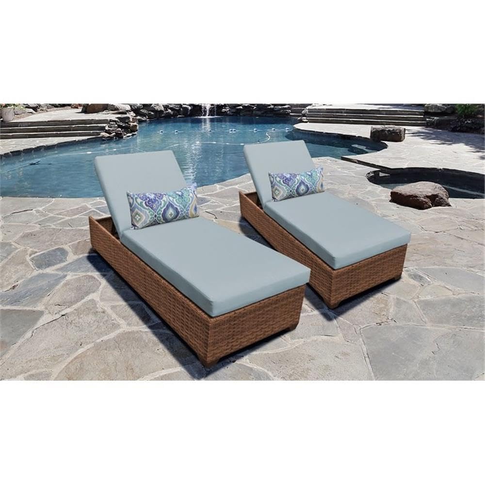 TK Classics Laguna Chaise Set of 2 - All-Weather Wicker Outdoor Patio Furniture for Poolside, Spa & Backyard Relaxation - Water-Resistant Cushions Included (Spa Color)