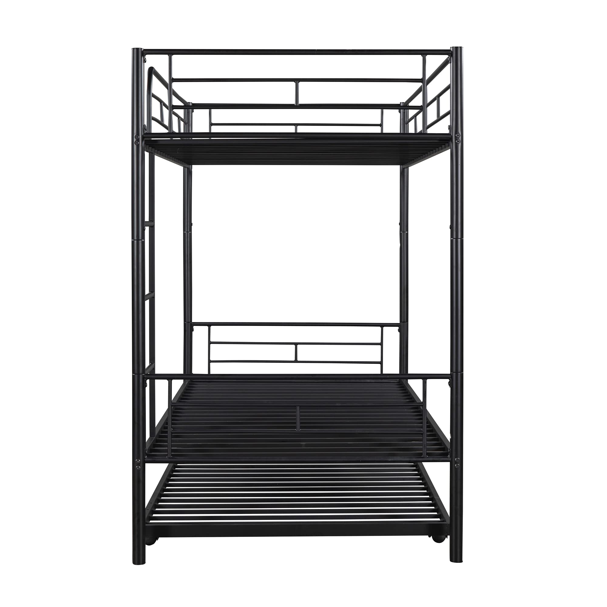 Merax Heavy Duty Twin Over Twin Metal Bunk Bed with Trundle & Removable Ladder - Converts to 2 Separate Beds, No Box Spring Required (Black) - Perfect for Kids' Rooms, Guest Rooms & Space-Saving Solutions
