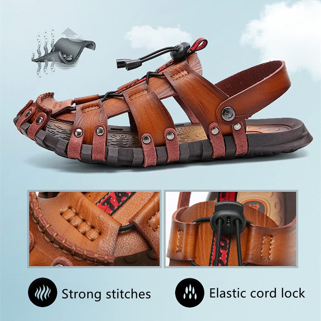 Veslexth Men's Cool Fisherman Sandals - Summer Leather Outdoor Sandals for Men, Comfortable Casual Beach Shoes with Arch Support - Perfect for Swimming, Walking, and Vacation Wear