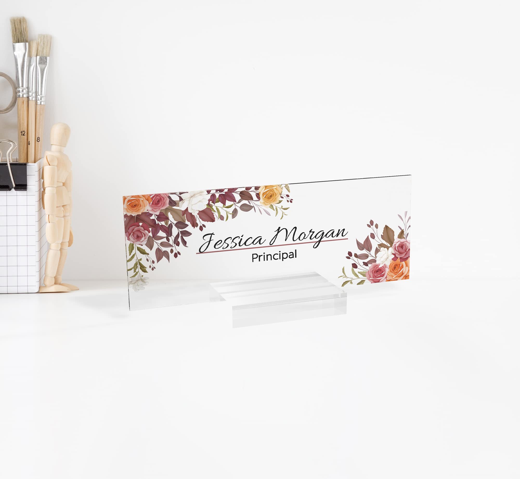 Custom Acrylic Name Plate Plaque for Office Desk - Personalized Engraved Name Sign for Managers, Teachers & Professionals - Perfect for Office Decor, Gift Giving & Workspace Organization (Design-10)
