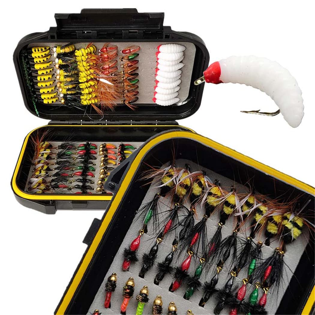 Premium Fly Fishing Flies Kit - 32 to 148 Pcs Assortment for Trout, Steelhead, Salmon & Bass | Dry Flies, Wet Flies, Nymphs, Streamers & Maggots | Complete Fly Lure Set for Freshwater & Saltwater Fishing | Ideal for Fly Fishing Beginners & Experts