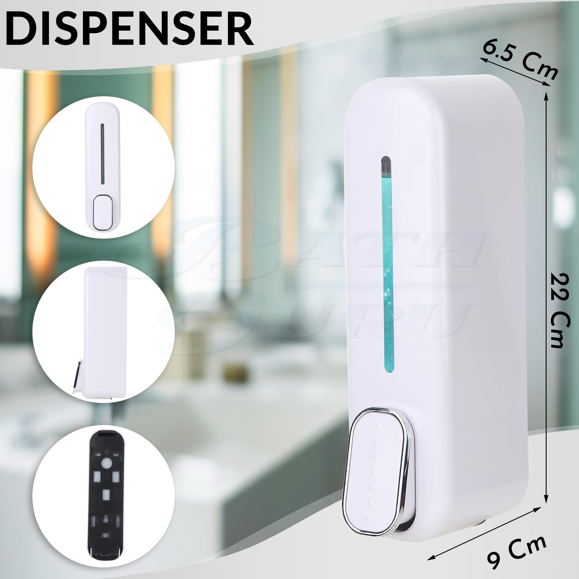 Bath Guru ABS 350ml Hand Wash Soap Dispenser - Slim White Plastic Pump Bottle for Shampoo, Sanitizer & Liquid Soap | Perfect for Bathroom, Kitchen & Office Use