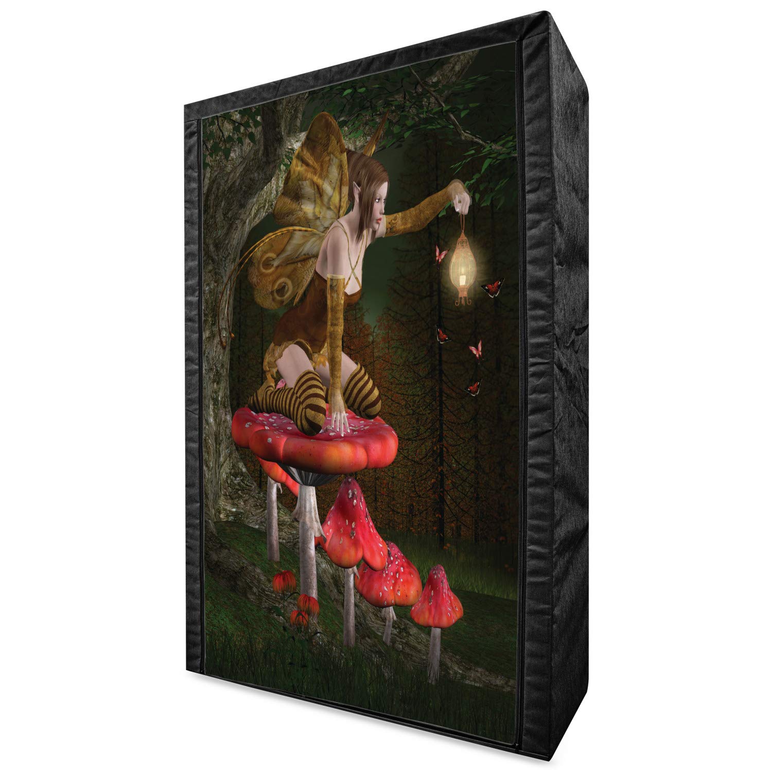 Ambesonne Fantasy Portable Fabric Wardrobe with Mythical Creature & Mushroom Forest Print - 42.5