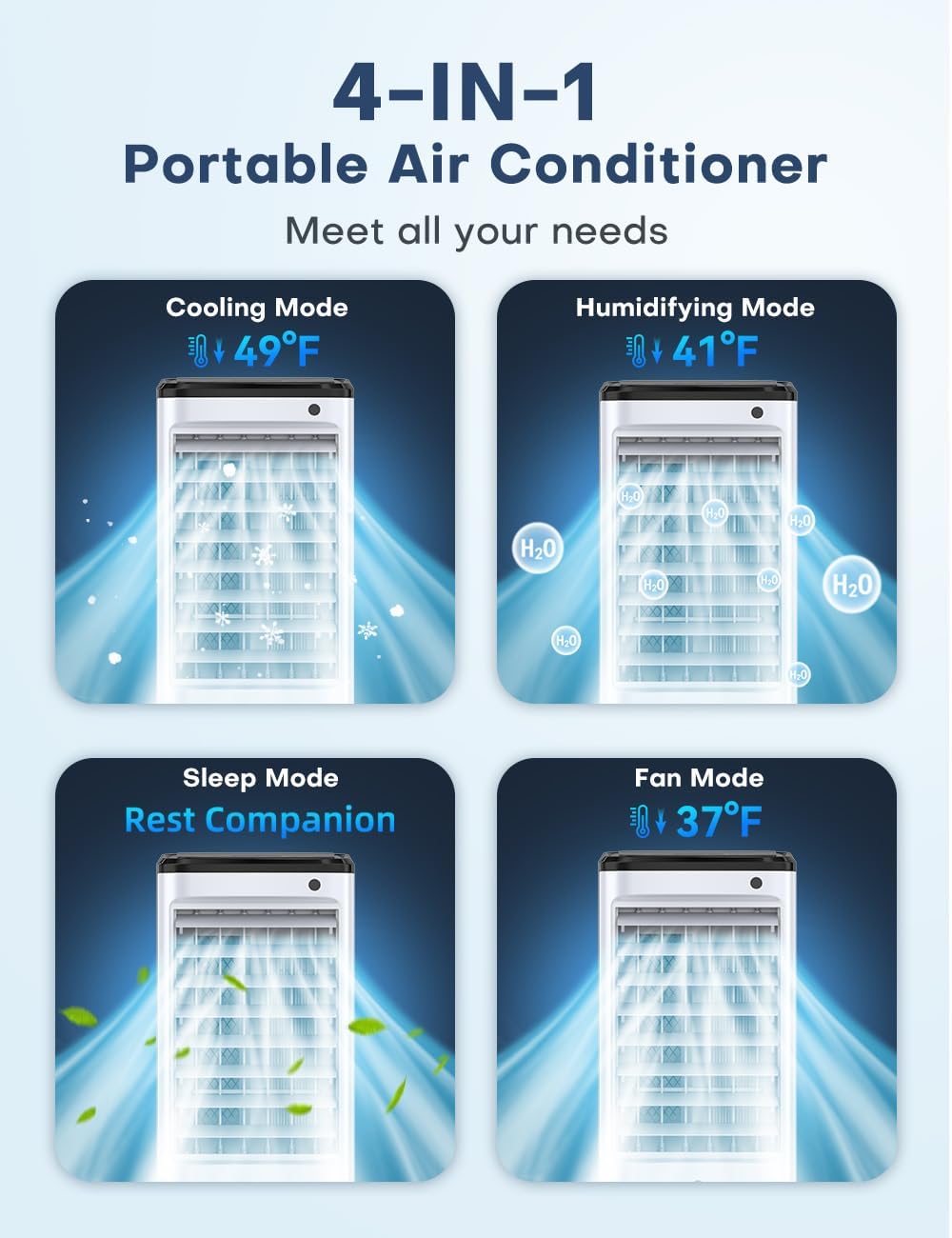 Portable Evaporative Air Cooler with 12H Timer & Remote - 3-Speed Windowless AC, 6 Ice Packs, Dual Tank - Perfect for Bedroom, Office, Living Room Cooling