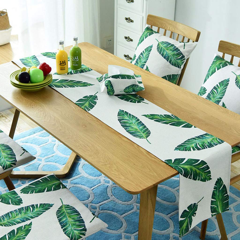 QTQHOME Cotton Linen Table Cover - Tropical Monstera Palm Leaves Design, 30x200cm (12x79inch) Waterproof Outdoor Party Table Runner for Dining Table Decor | Perfect for Holiday Gatherings, Weddings & Garden Parties