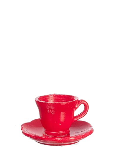 FactoryDirectCraft Red Miniature Cups and Saucers Set - 1:12 Scale Dollhouse Accessories for Tea Party Scene & Victorian Home Decor