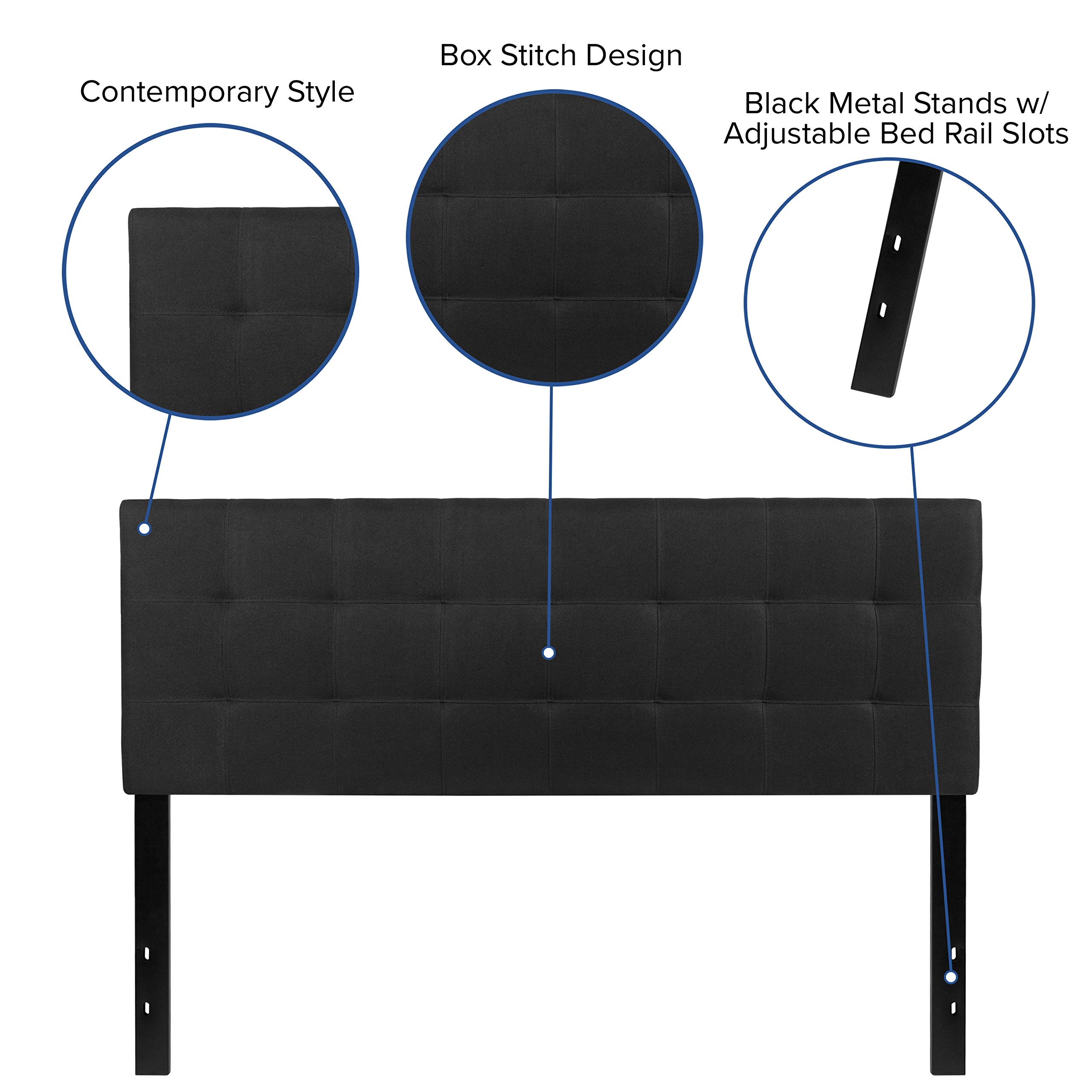 Quilted Tufted Upholstered Queen Size Headboard - Black Fabric for Bedroom Decor | Elegant Bed Frame Accent for Master & Guest Rooms