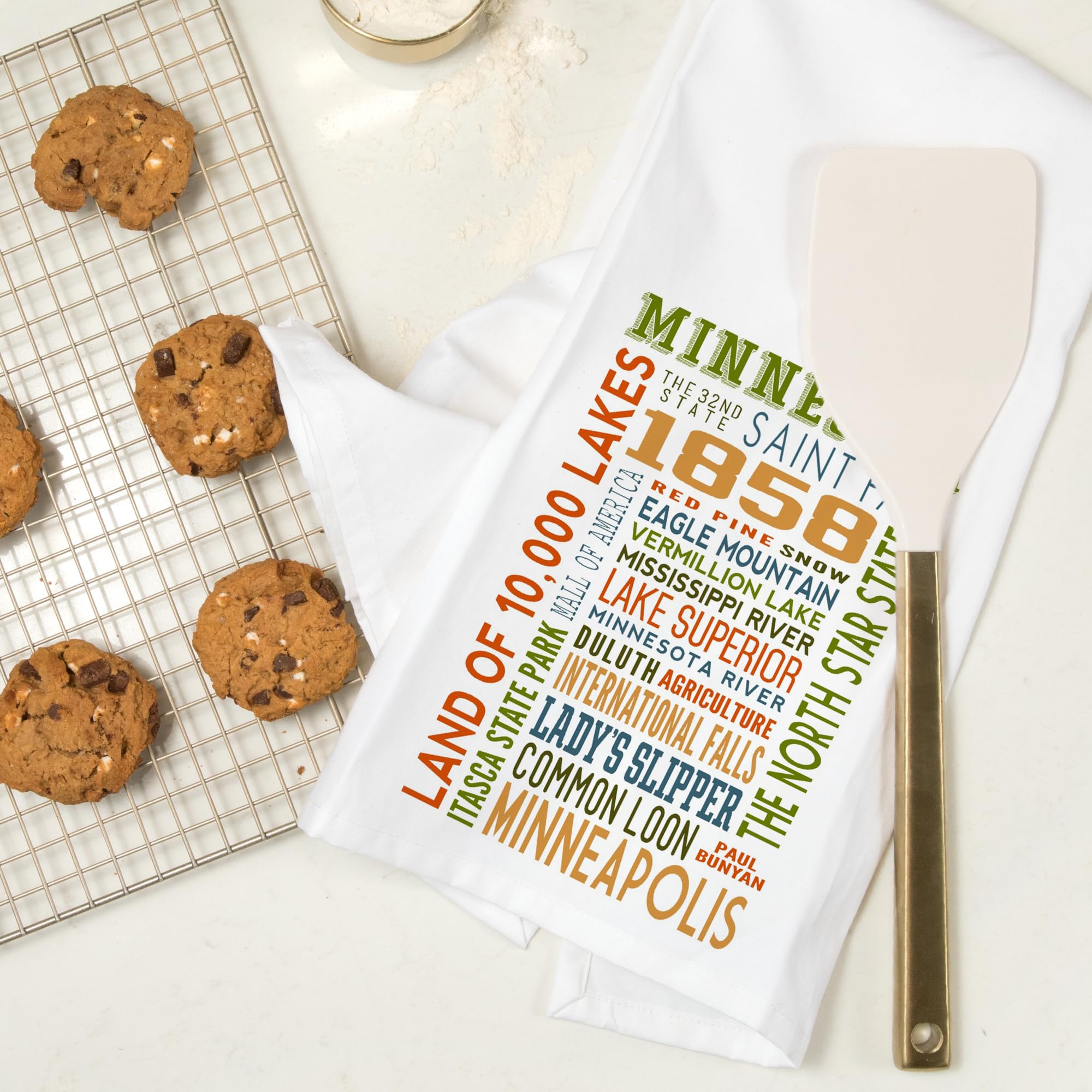 Lantern Press Minnesota Typography Tea Towel - 100% Cotton Decorative Hand Towel for Kitchen & Home | Perfect for Cooking, Baking, and Farmhouse Decor