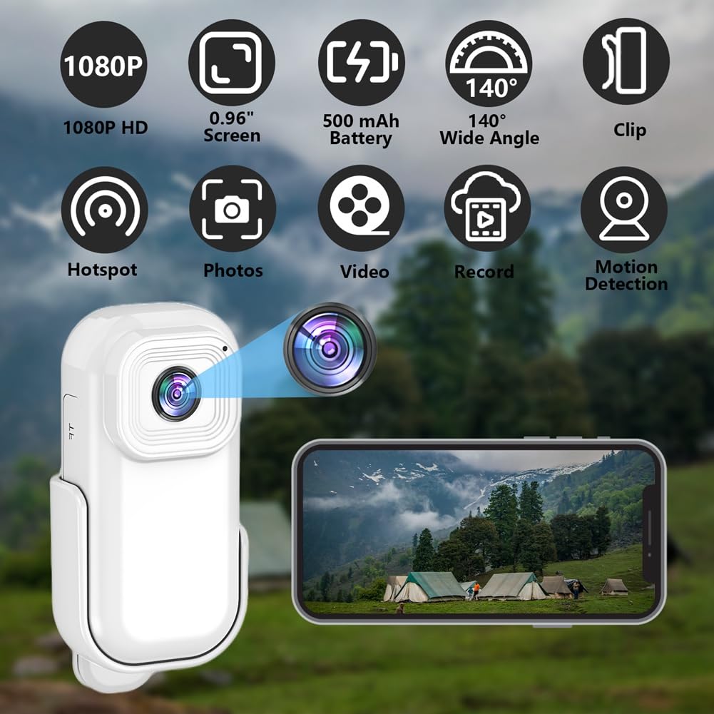 Louttary 1080P Mini WiFi Sports Camera with LCD Screen - Waterproof Action Cam for Outdoor Adventures, Cycling, Hiking & Vlogging (White) - 1 Set