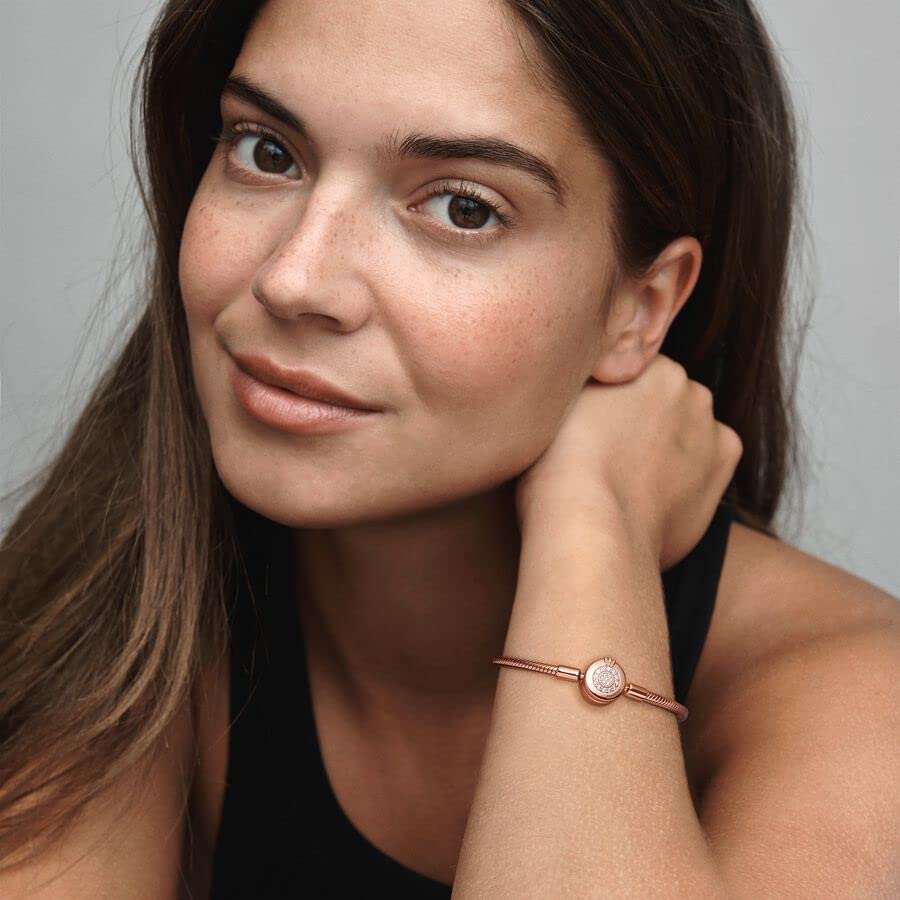 PANDORA Moments Sparkling Crown O Pavé Clasp Snake Chain Bracelet - Sterling Silver Jewelry Gift for Women - Anniversary, Birthday, Valentine's Day Present - Elegant Bracelet for Parties, Date Nights & Special Occasions