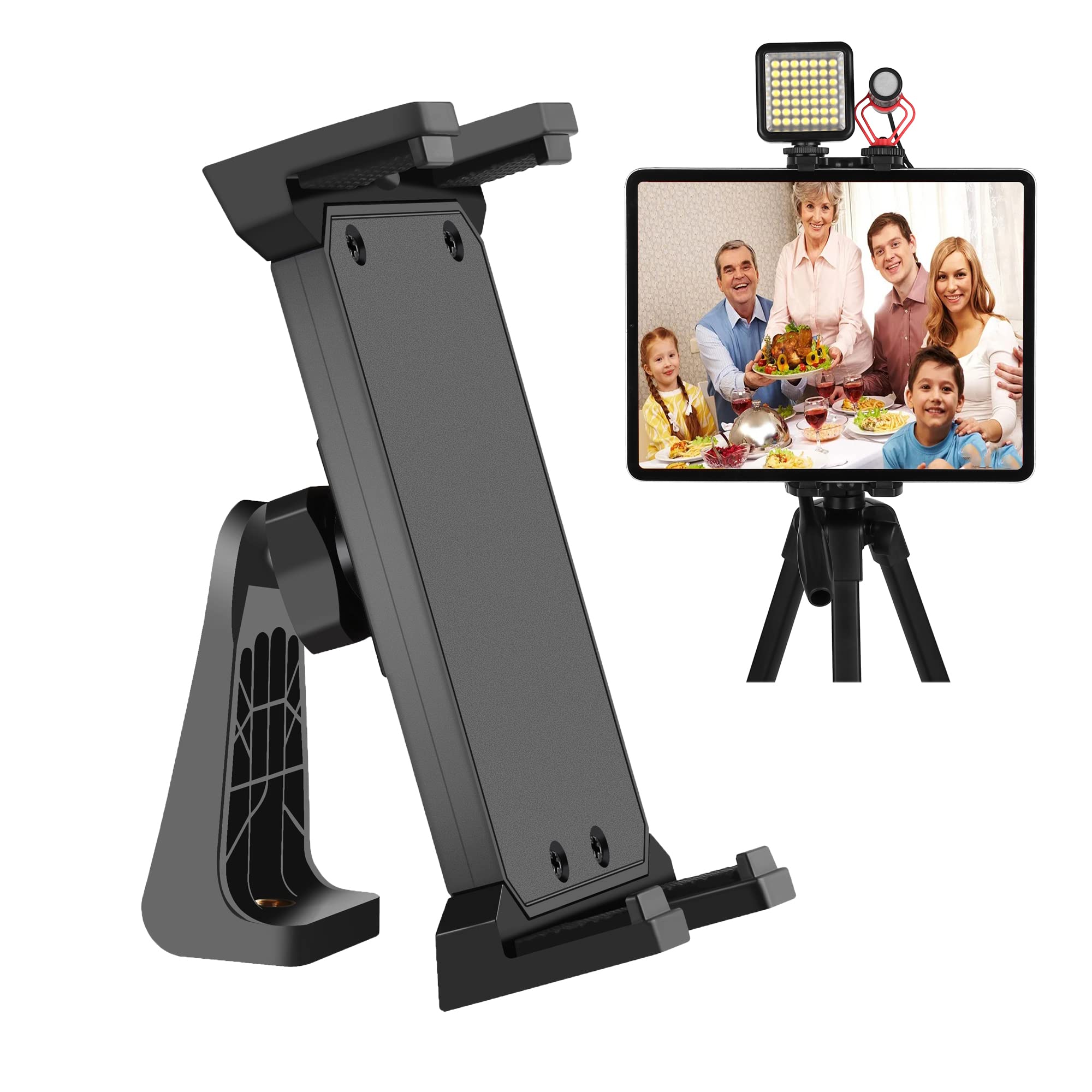 Peastrex Upgraded 360° Swivel Tablet Tripod Mount with Cold Shoe - Universal Holder for 4-15