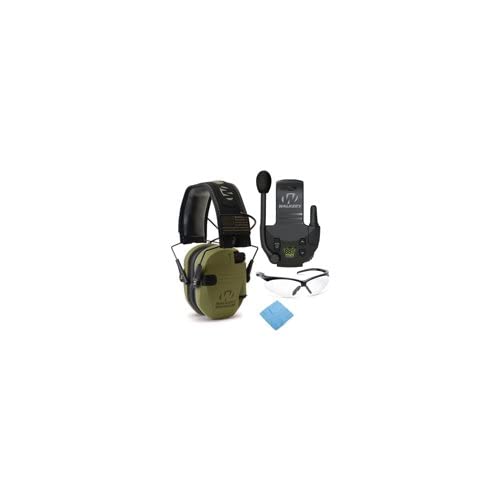 Walker's Razor Slim Shooting Earmuffs - Noise Cancelling Hearing Protection with Walkie Talkie & Safety Glasses Bundle for Hunting, Range Shooting & Outdoor Activities