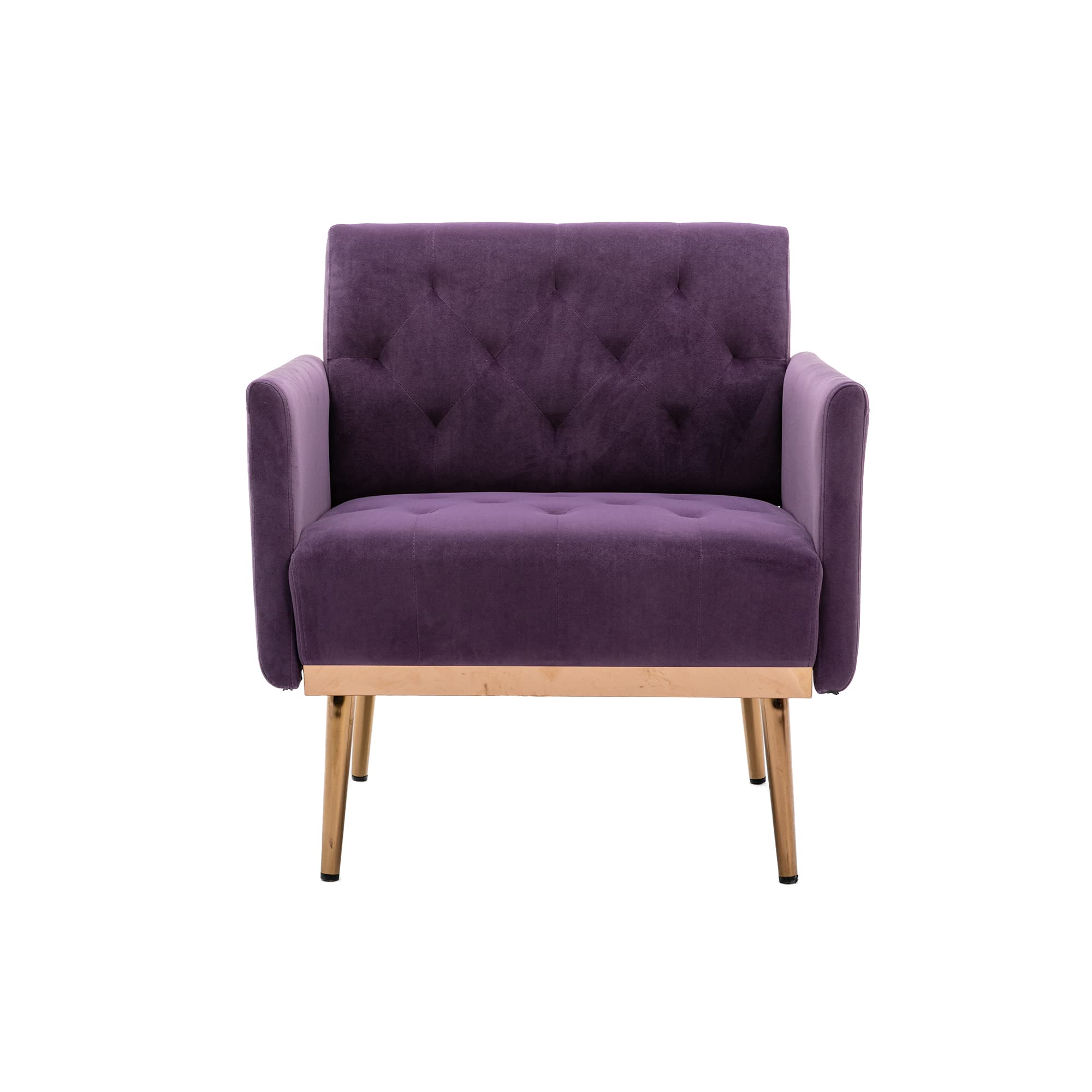 Velvet Accent Chair - Mid Century Modern Upholstered Armchair with Rose Gold Metal Legs, Tufted Recliner for Living Room, Bedroom, Dining Room & Office - Comfortable Single Sofa Chair (Purple) | Perfect for Small Spaces, Reading Nooks & Cozy Home Decor