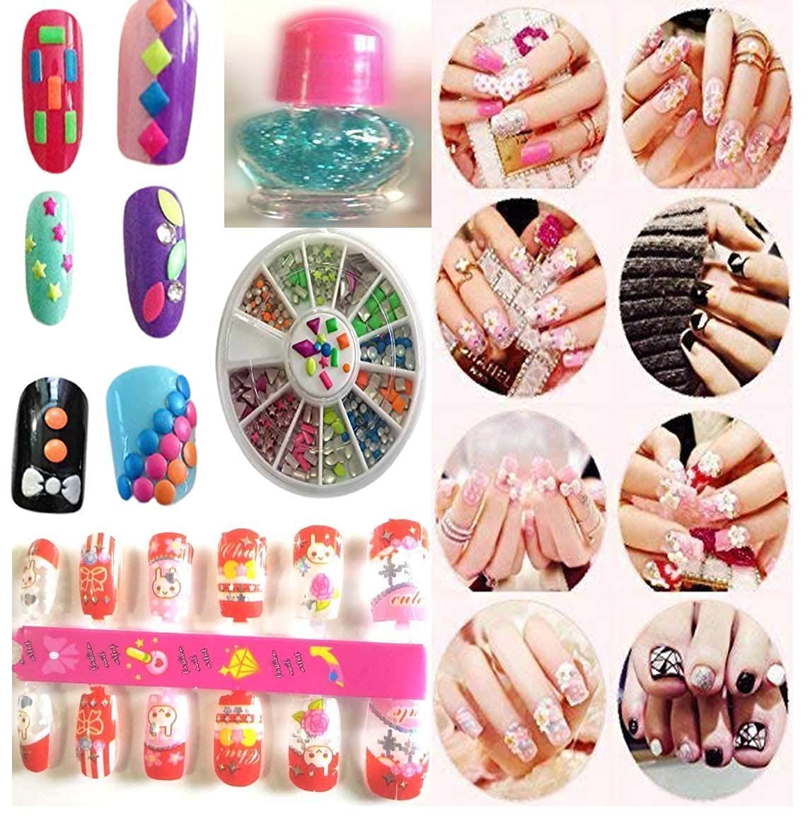 APOEM 3-Piece Multicolor Artificial Nails Set for Girls - DIY Nail Art Kit with Glue & Accessories - Perfect for Parties, Halloween, Cosplay & Special Occasions