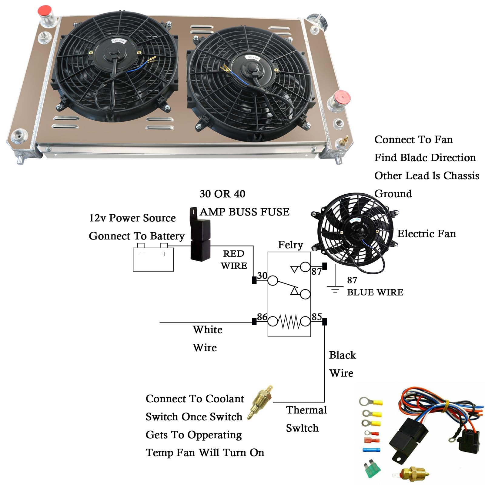 1994-2005 Chevy Blazer S10 GMC Sonoma Jimmy Isuzu Hombre 4.3L V6 Aluminum CU1826 Radiator - 3 Row Core with Shroud Fan Relay Kits - Perfect for Engine Cooling & Off-Road Adventures