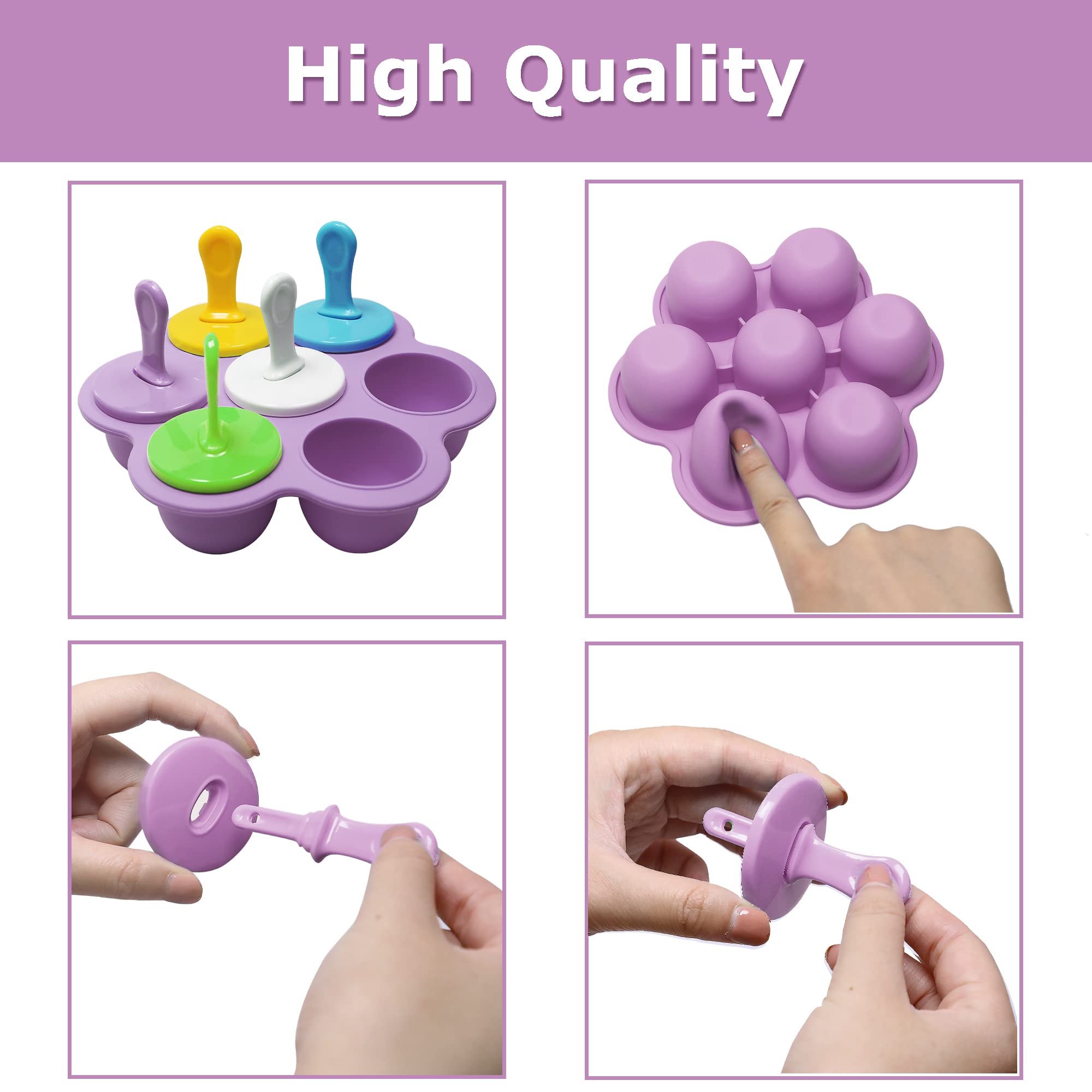 7-Cavity Silicone Popsicle Molds with Colorful Sticks - Non-Stick DIY Ice Cream, Egg Bite & Cake Molds - BPA-Free Food Grade Storage Containers (Purple) | Perfect for Summer Treats, Kids Snacks & Party Desserts