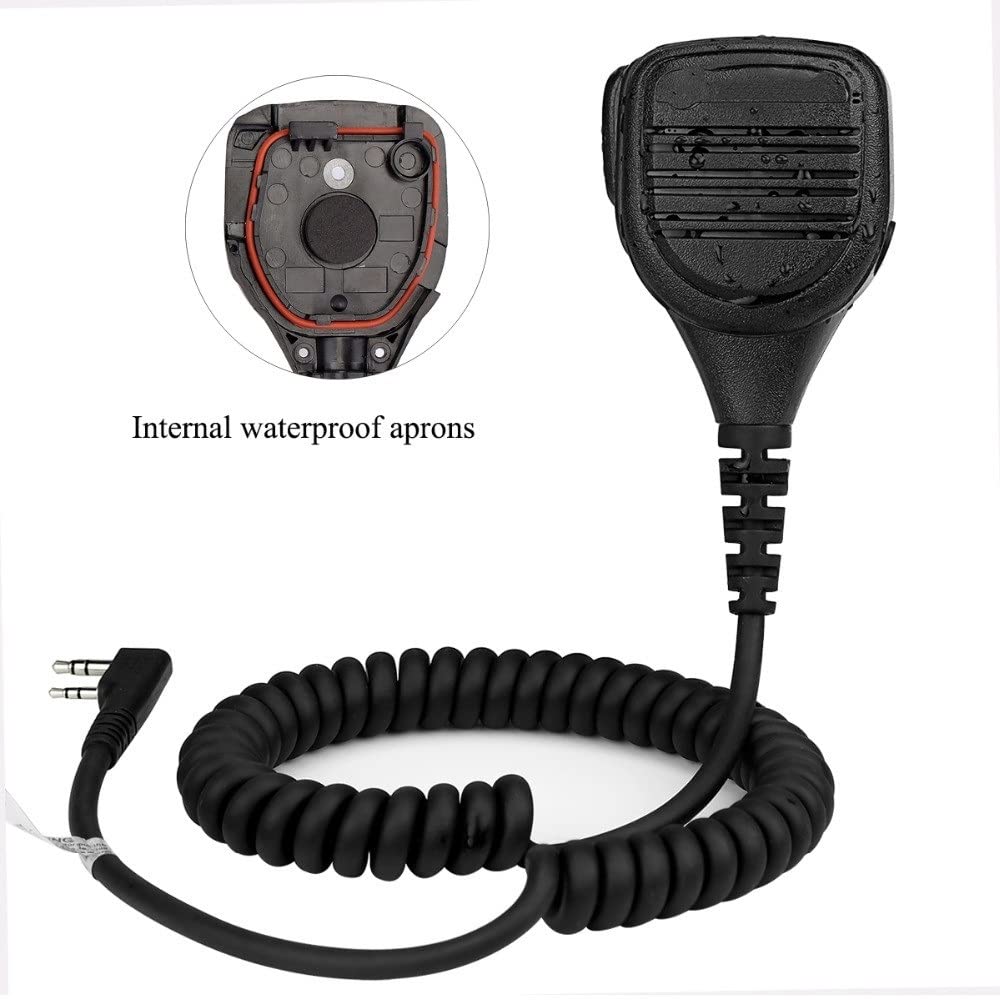 ARSMI IP54 Waterproof Speaker Microphone with Headset Jack & PTT Button - Compatible with Kenwood, Baofeng UV-5R, UV-82 Walkie Talkies - Ideal for Outdoor Adventures, Construction Sites & Emergency Communication