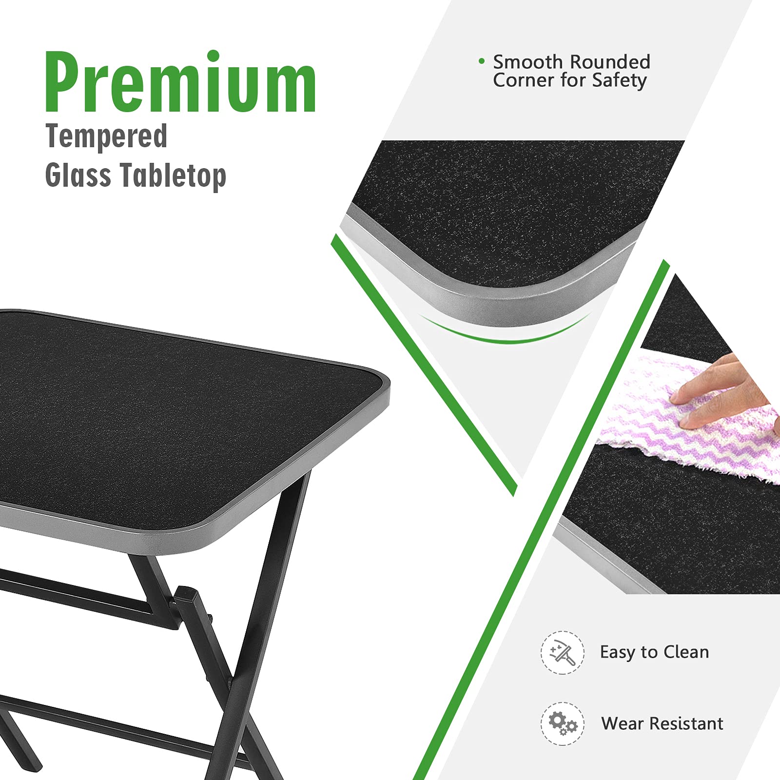 Portable Aluminum Folding Patio Table - Square Outdoor Dining & Bistro Table with Tempered Glass Top - Rustproof All-Weather Coffee Side Table for Backyard, Garden, Poolside & Indoor Use - Perfect for Entertaining, Dining Al Fresco, and Relaxing Outdoors