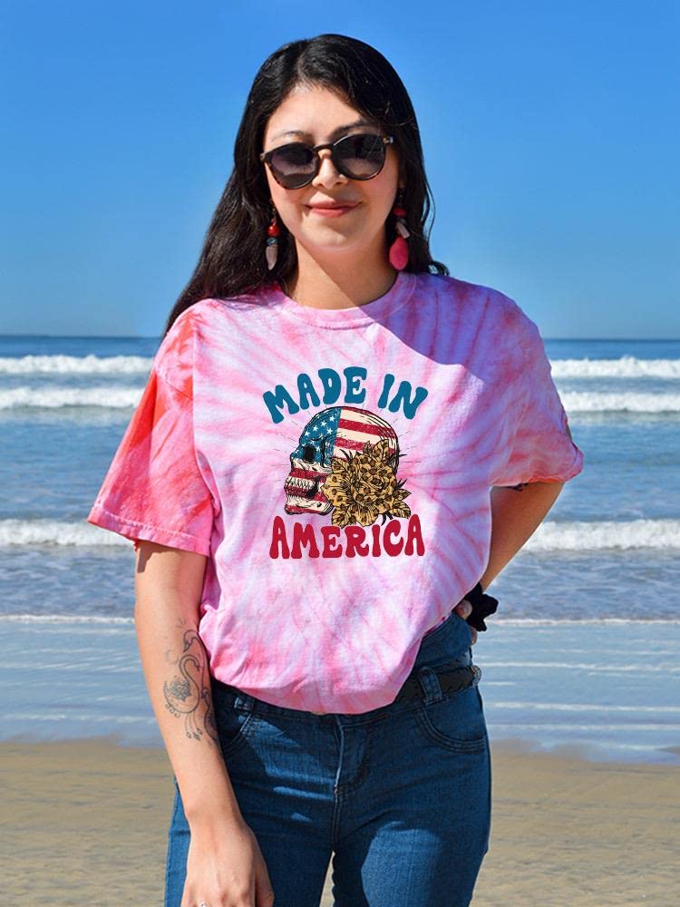Skull with Rose Tie Dye Cyclone Women's T-Shirt | Made in USA | Vintage Rock Style for Concerts & Casual Wear