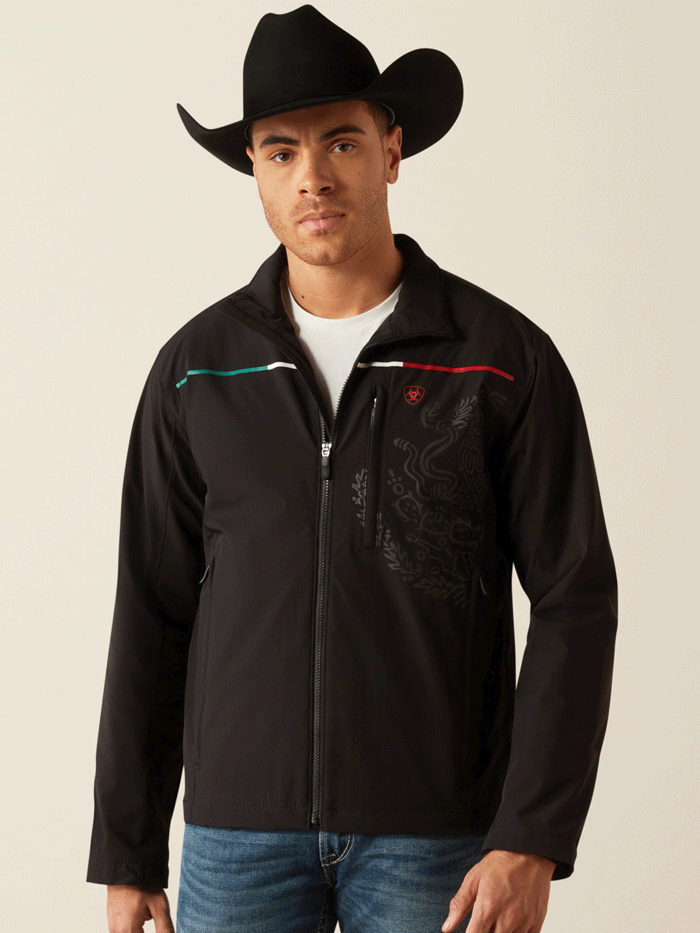 Ariat Men's Pioneer StretchShell Mexico Jacket - Waterproof Windbreaker for Outdoor Activities, Hiking & Workwear (Black)