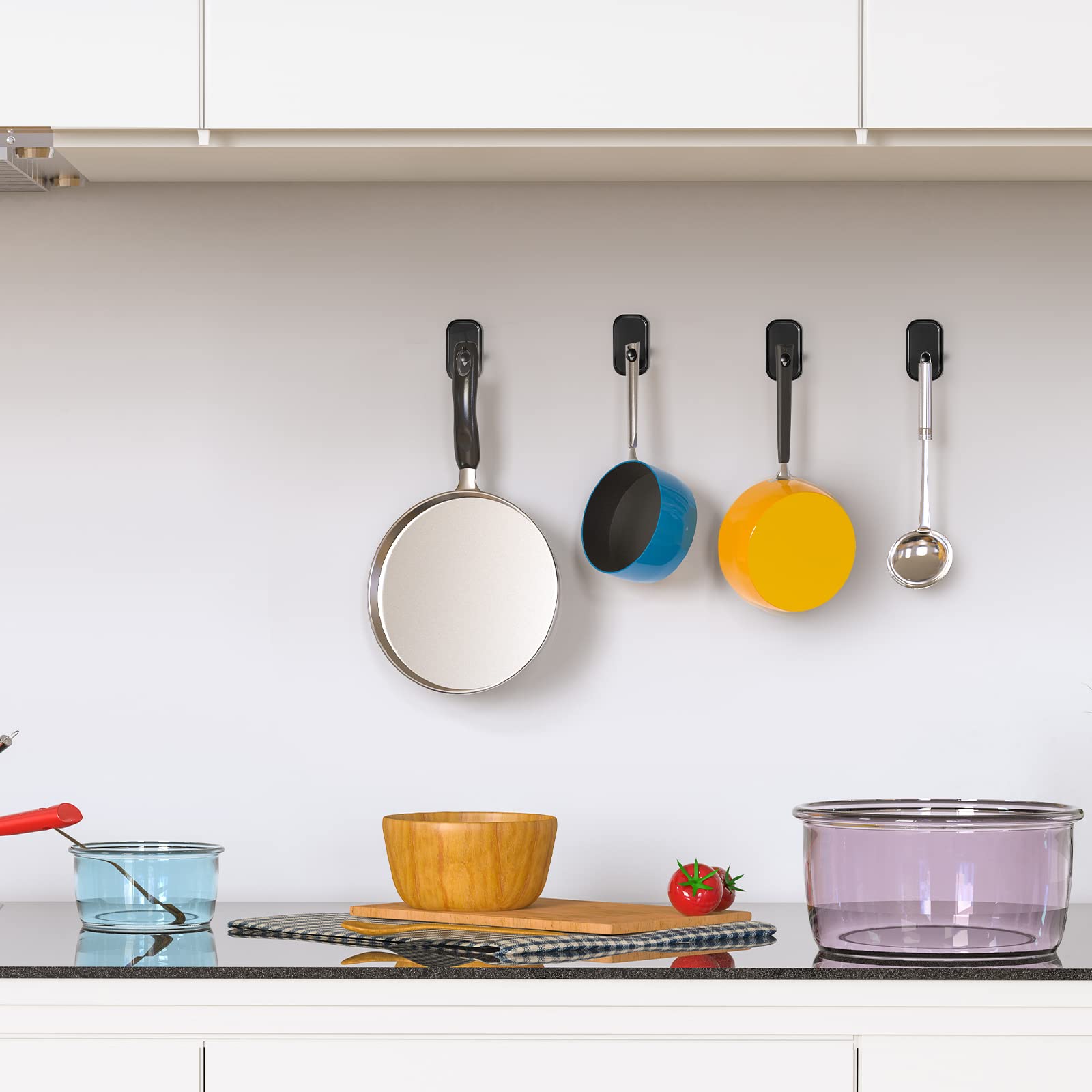 INNÔPLUS 6-Pack Heavy Duty Adhesive Wall Hooks - Strong Self Adhesive Hooks for Hats, Towels, Coats, Robes & Scarves - Multi-Purpose Utility Hooks for Kitchen, Bathroom, Office & Home Organization (Black) - Perfect for Hanging Accessories & Maximizing Space