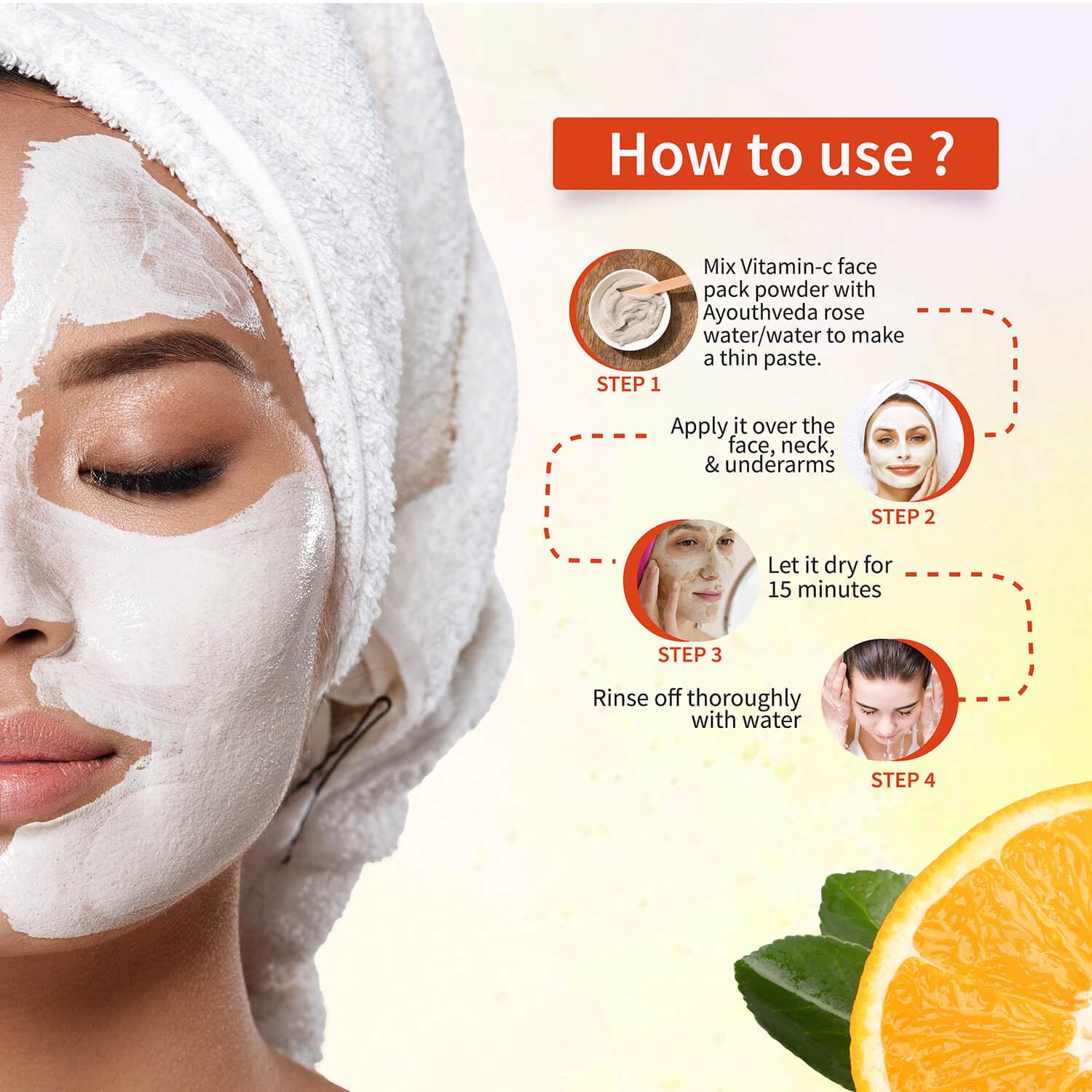 Ayouthveda Vitamin C Face Pack Powder for Men & Women - Brightens Skin, Reduces Pigmentation & Acne | Natural Fruit & Herb Enriched Formula for Soft, Glowing Skin (10g x 8 Sachets) | Perfect for Daily Skincare & Spa Treatments