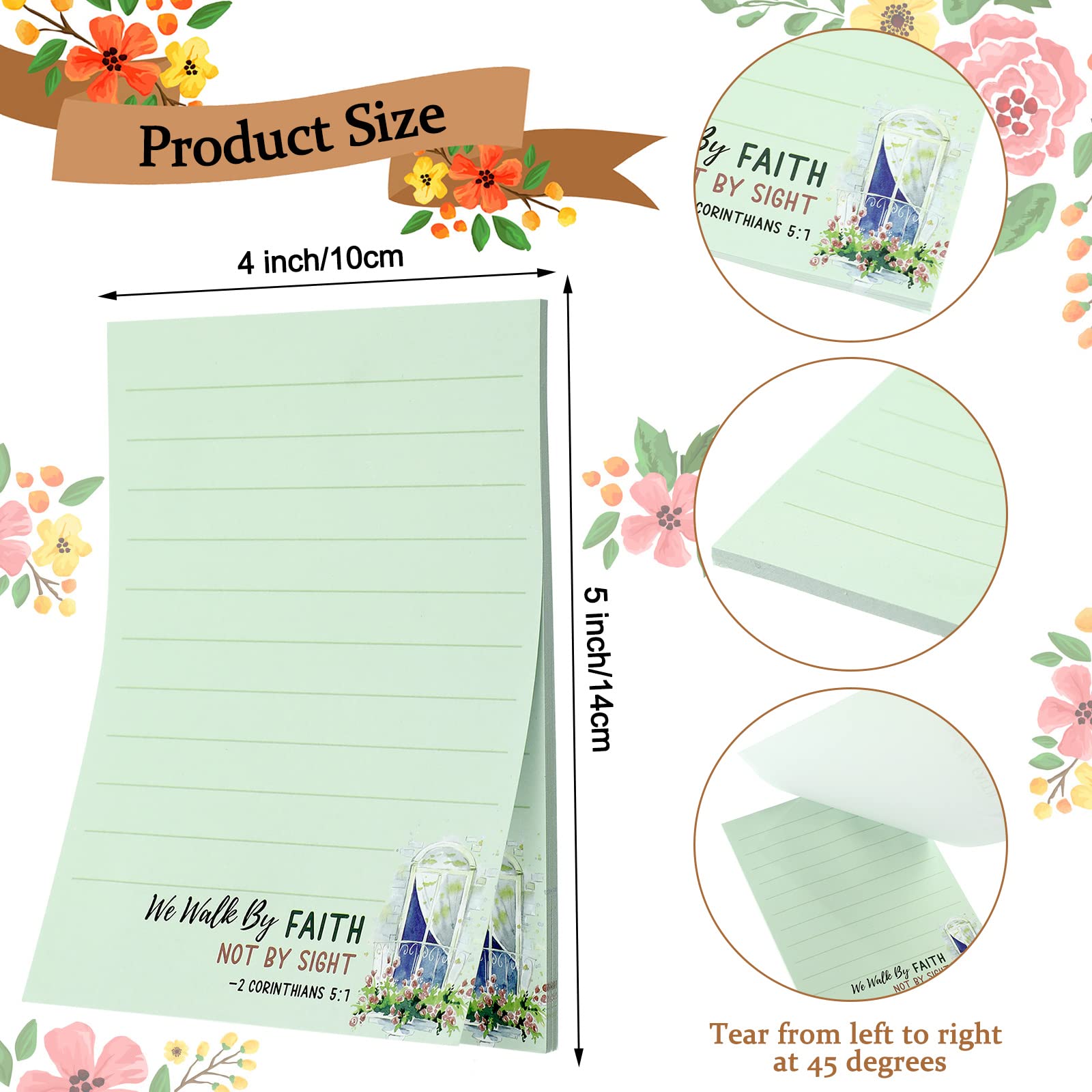 8 Pack Christian Inspirational Sticky Notes with Floral Design & Bible Verse Quotes - 4 x 5.5 Inch Religious Memo Pads for Prayer Journal, Bible Study, Office, School & Daily Planning (Fresh Style)