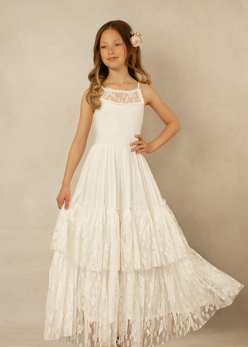 Catrin Cream Flower Girl Dress for Weddings & Special Occasions – Elegant & Comfortable Kids Formal Wear