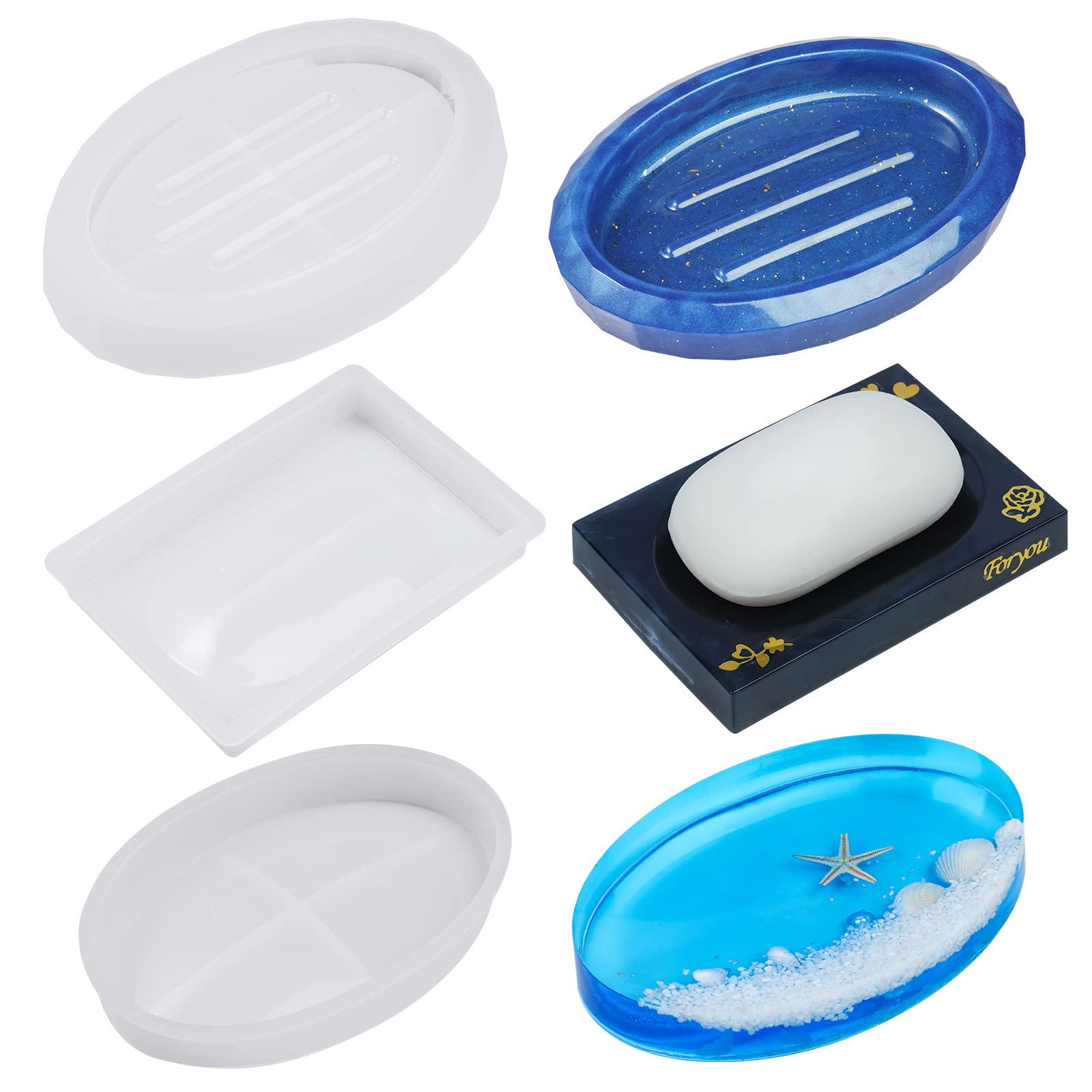 NiArt 3-Piece Epoxy Resin Casting Silicone Mold Set - Soap Holder for Bathroom & Kitchen - DIY Handmade Craft Supplies for Home Decor, Sponge & Scrubber Storage - Perfect for Resin Art, Soap Making & Bathroom Organization
