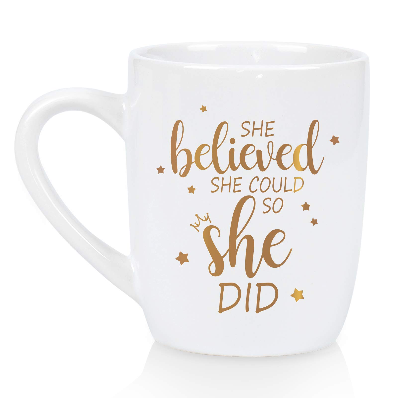 Inspirational 'She Believed She Could So She Did' Coffee Mug - 12oz White Ceramic Graduation Gift for Women, Perfect for College Graduation, Mother's Day, Birthday & Going Away Presents - Ideal for Office Use, Home Decor & Daily Motivation