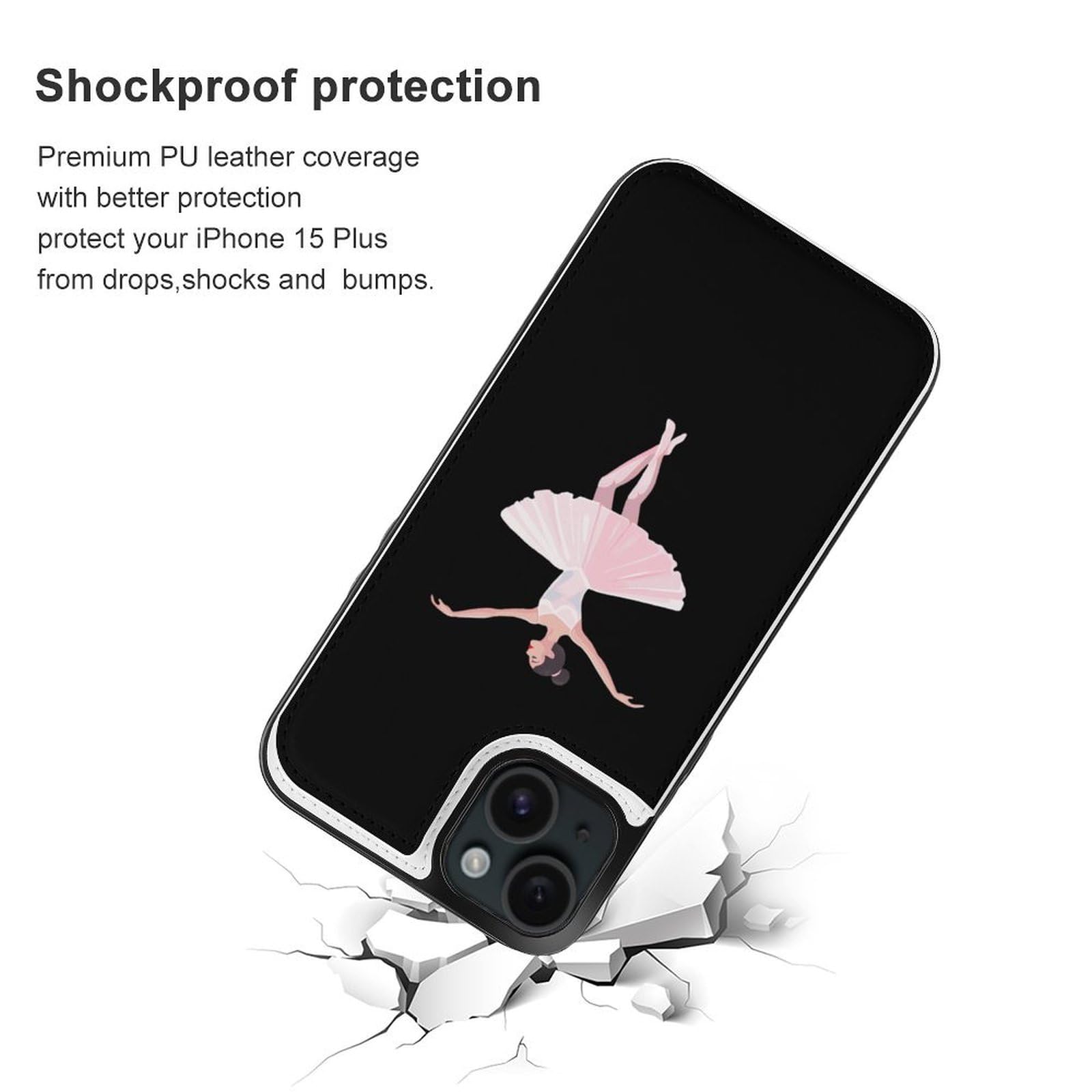 Elegant Dancing Ballerina Flip Wallet Case for iPhone 15 Plus - Cute Phone Cover with Card Holder | Perfect for Parties, Travel & Everyday Use