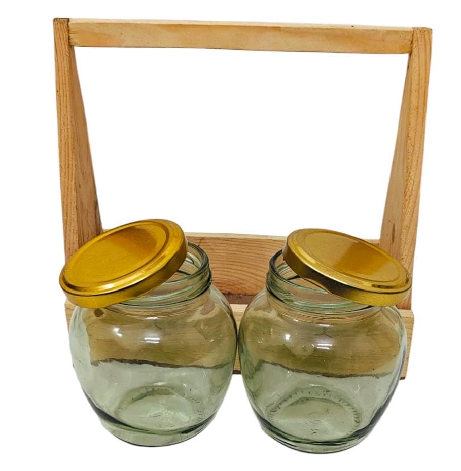 Premium Handmade Pine Wood Gift Tray Set with 2 Salsa Jars - Elegant Serving Tray for Dry Fruits, Cheese & Charcuterie - Perfect for Housewarming, Wedding & Holiday Gifts - Rustic Wooden Decorative Tray for Dining & Entertaining