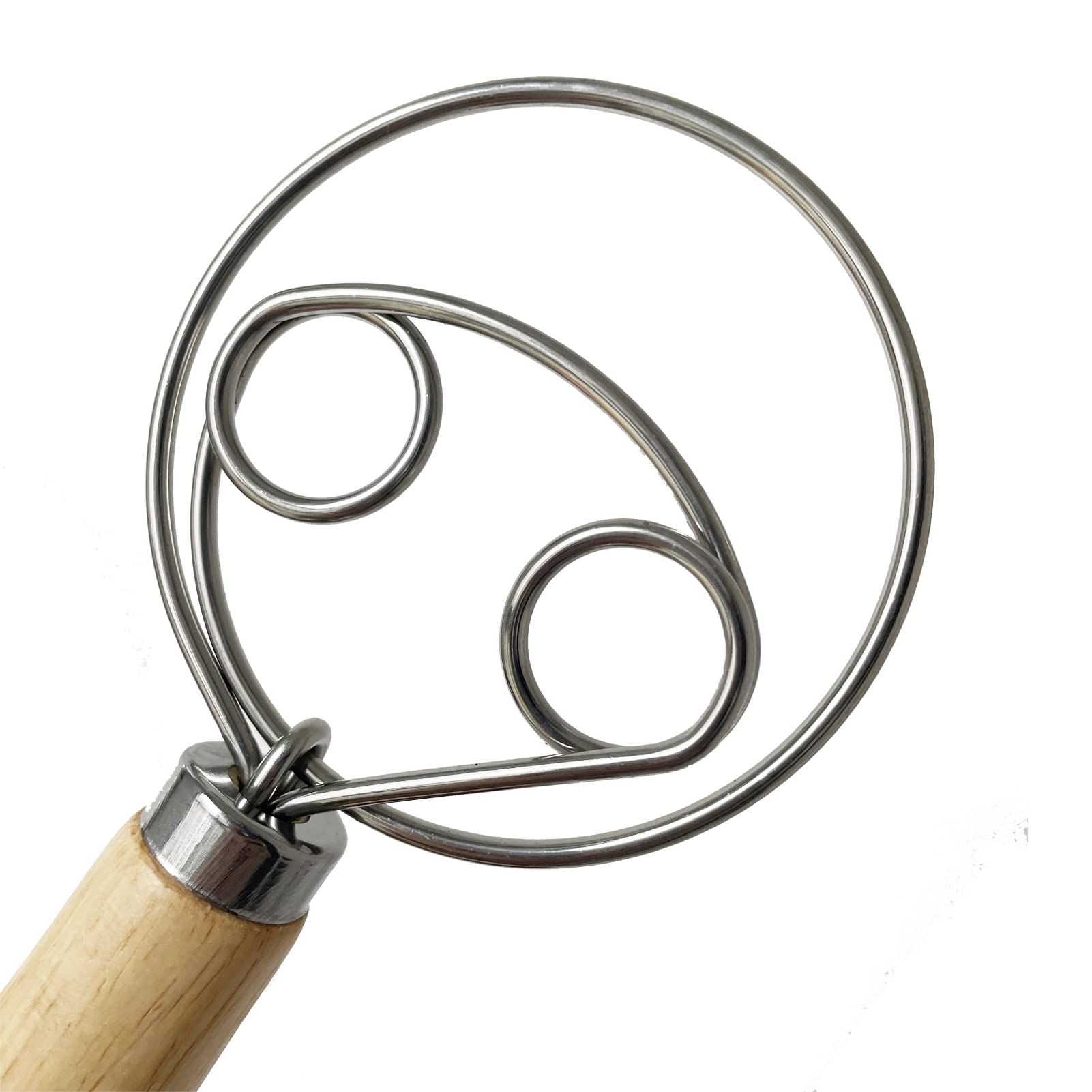AXPDEFI 13-Inch Stainless Steel Danish Dough Whisk with Wooden Handle - Double Eye Design for Bread Mixing, Pastry & Pizza Dough - Perfect Kitchen Tool for Bakers & Home Cooks (Great for Artisan Bread, Cookies & Cake Batter)