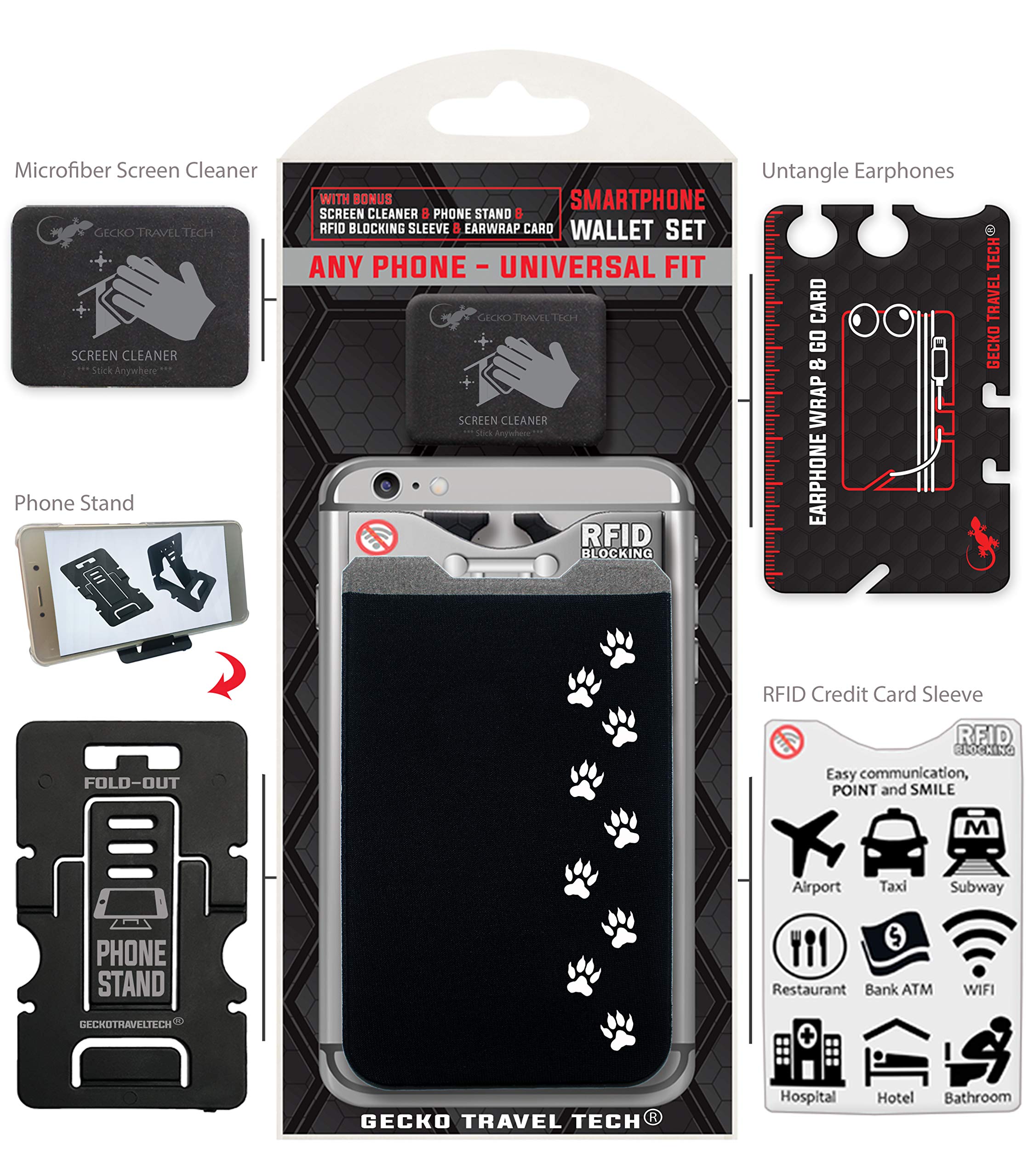 Gecko Adhesive Phone Wallet - Stick-On Lycra Card Holder for iPhone & Samsung - Slim RFID-Blocking Pouch for Credit Cards, Cash & ID - Perfect for Gym, Travel & Everyday Use