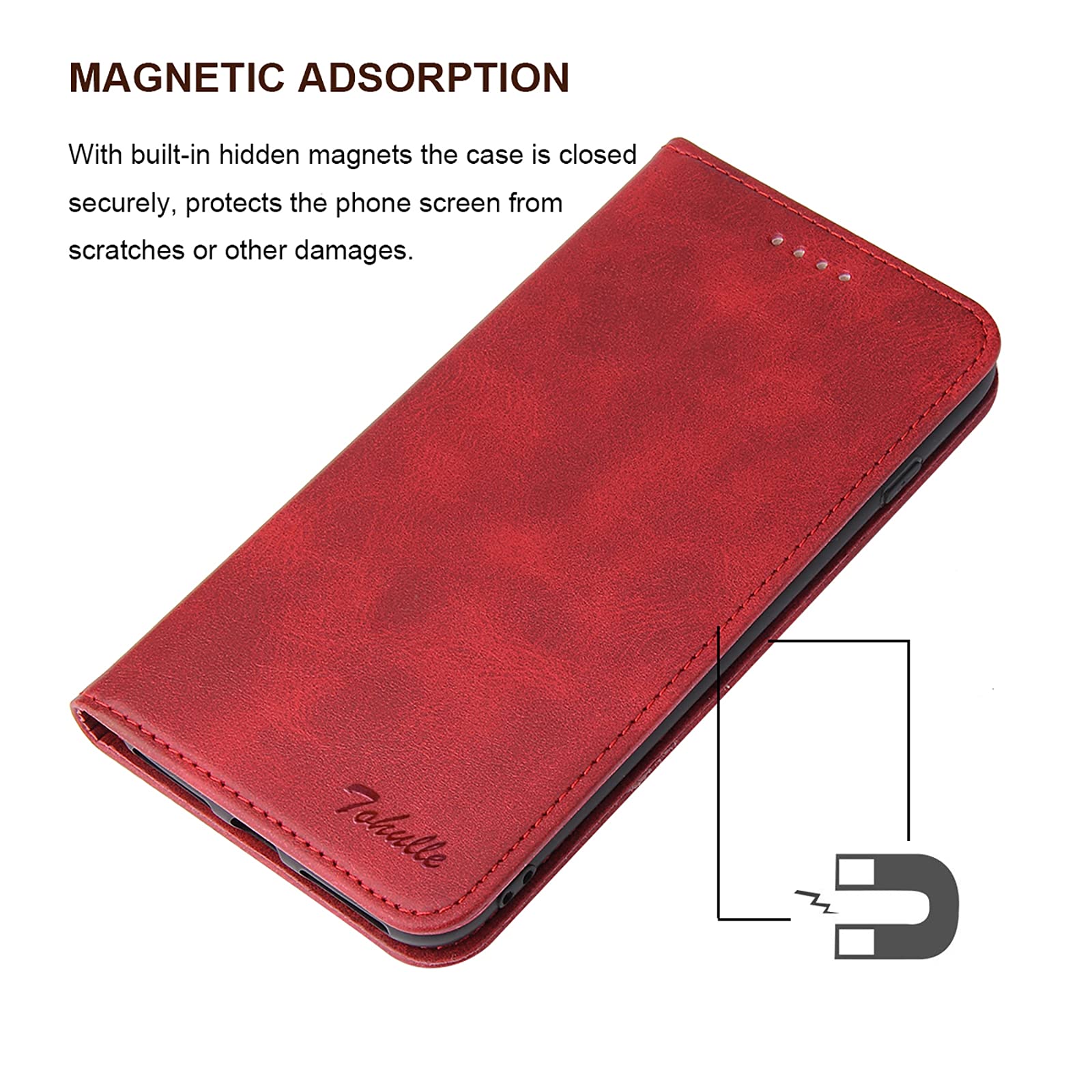 Premium PU Leather Wallet Case with Card Holder & Kickstand for iPhone 6 Plus/6S Plus - Magnetic Closure Flip Folio Phone Cover (Red) | Perfect for Business Travel, Daily Commute & Hands-Free Viewing