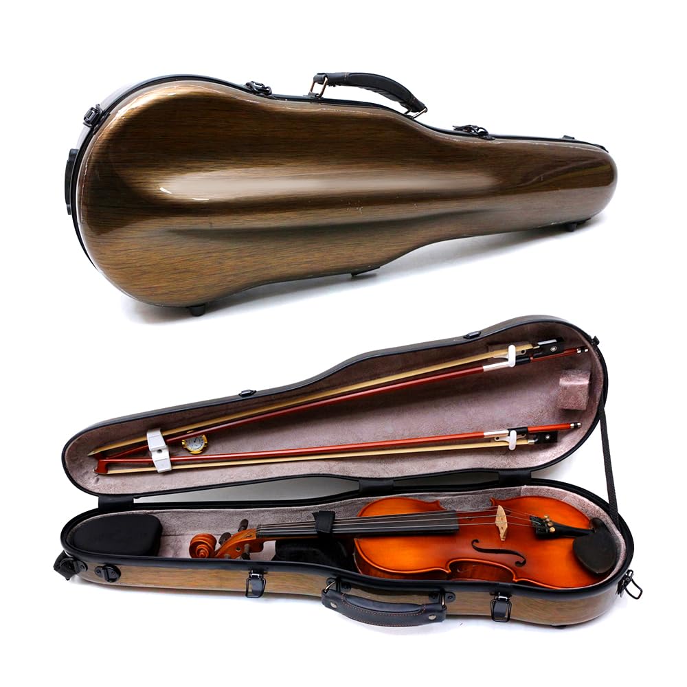 Premium 4/4 Full Size Carbon Fiber Violin Case - Durable Hard Shell Travel Case with Shoulder Straps & Cello-Style Design (Bronze) | Perfect for Professional Musicians, Air Travel & Outdoor Performances