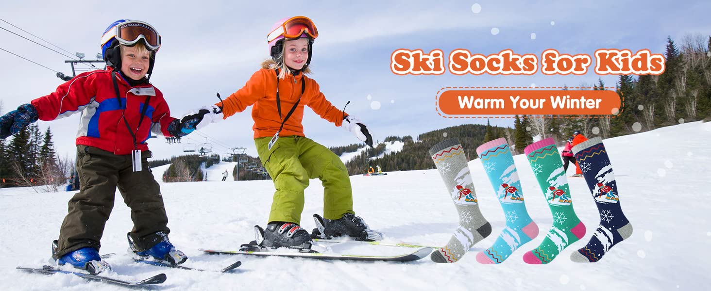 American Trends Kids Wool Socks - Winter Warm Thick Woolen Socks for Boys & Girls - Perfect for Skiing, Snowboarding & Cold Weather Activities