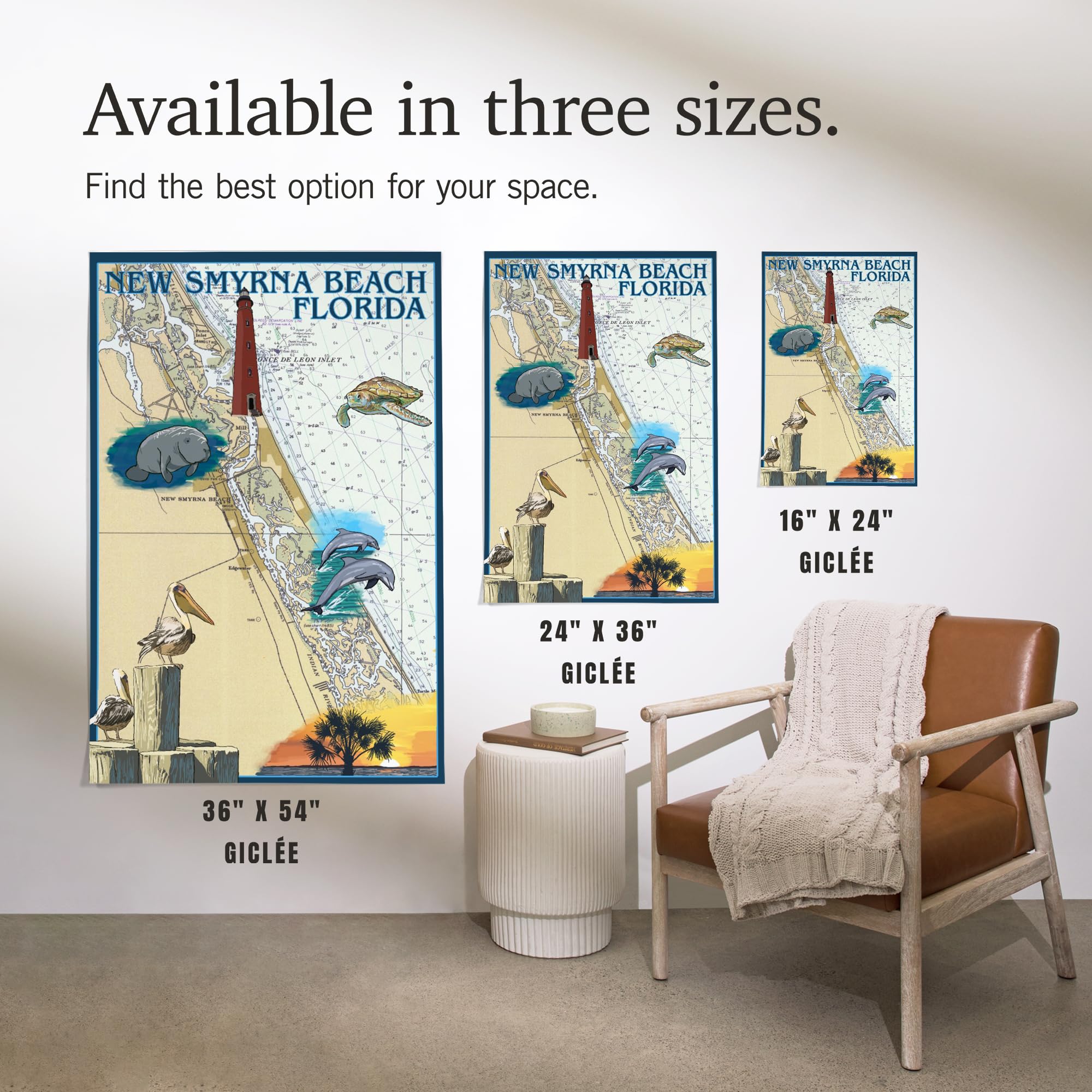 Lantern Press 16x24 Inch Giclee Art Print - New Smyrna Beach Florida Nautical Chart Wall Decor | Coastal Home Decor, Beach House Living Room & Office Wall Art