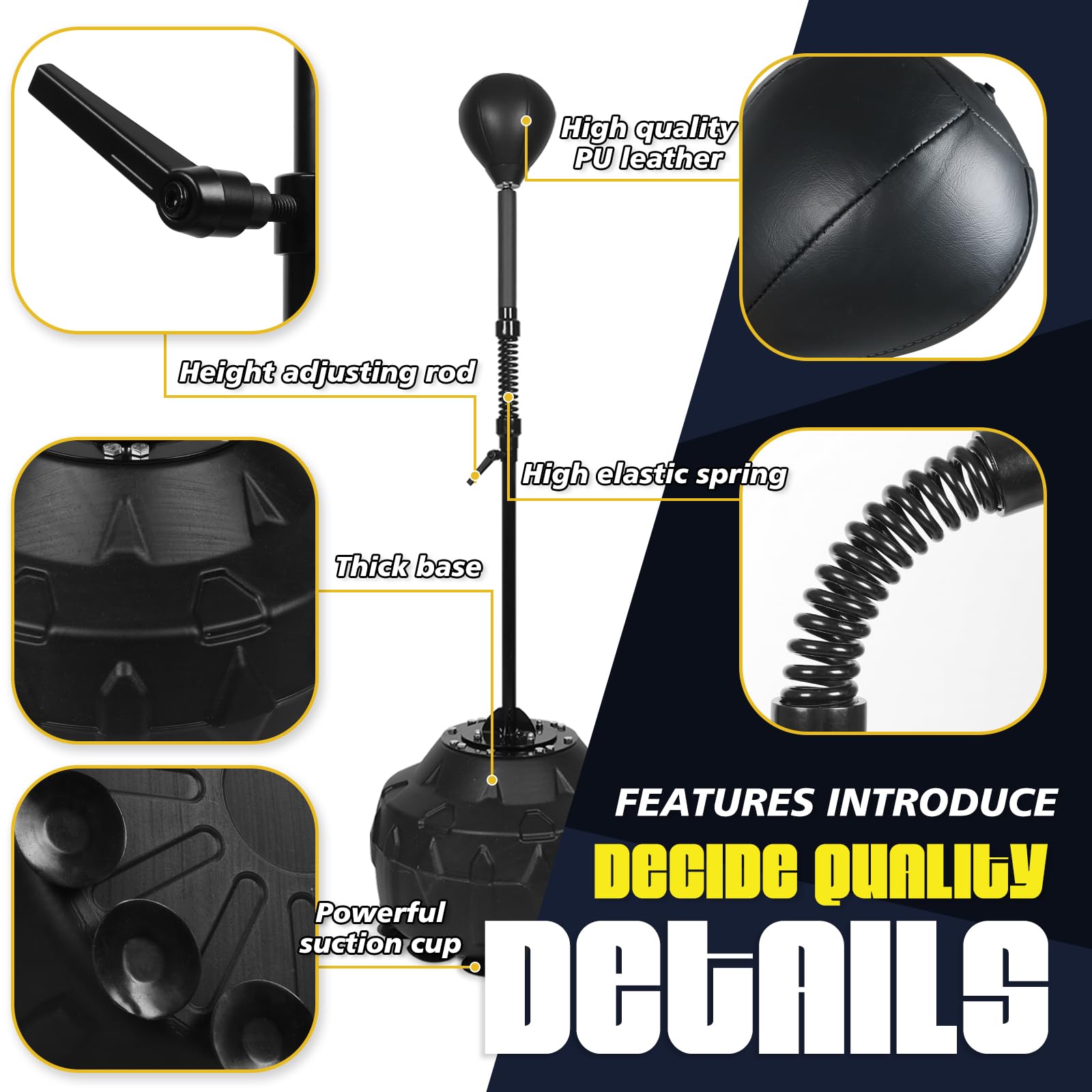 Adjustable Height Free Standing Reflex Ball Speed Bag - Heavy Duty Base & Reinforced Spring for Boxing, MMA & Fitness Training - Perfect for Home Gym, Boxing Practice & Cardio Workouts