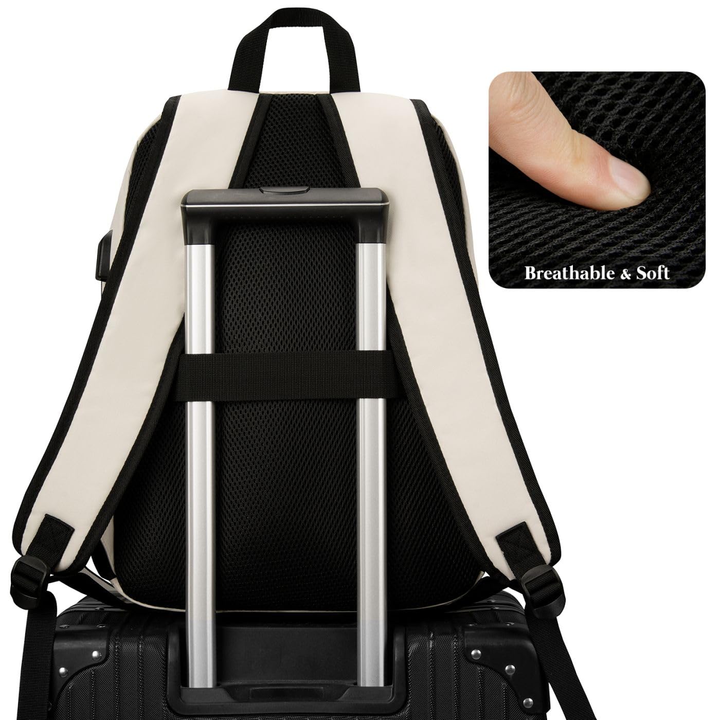Stylish 17.3 Inch Laptop Backpack for Women & Teen Girls - Durable School Bookbag, College Backpack with USB Charging Port - Perfect for Work, Travel & Daily Commute (Beige)