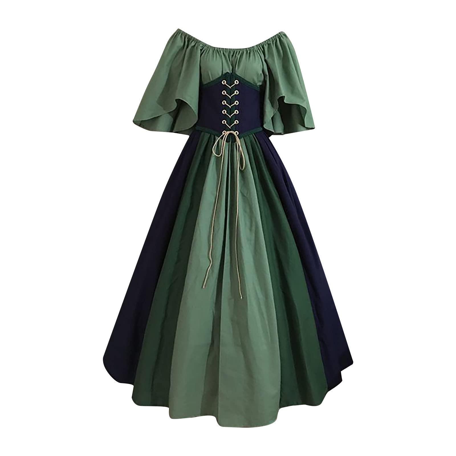 JEGULV Women's Renaissance Medieval Dress with Corset Lace-Up - Vintage Irish Costume Gown for Halloween, Cosplay & Renaissance Fairs - Plus Size Princess Dress for LARP, Theater & Historical Reenactment