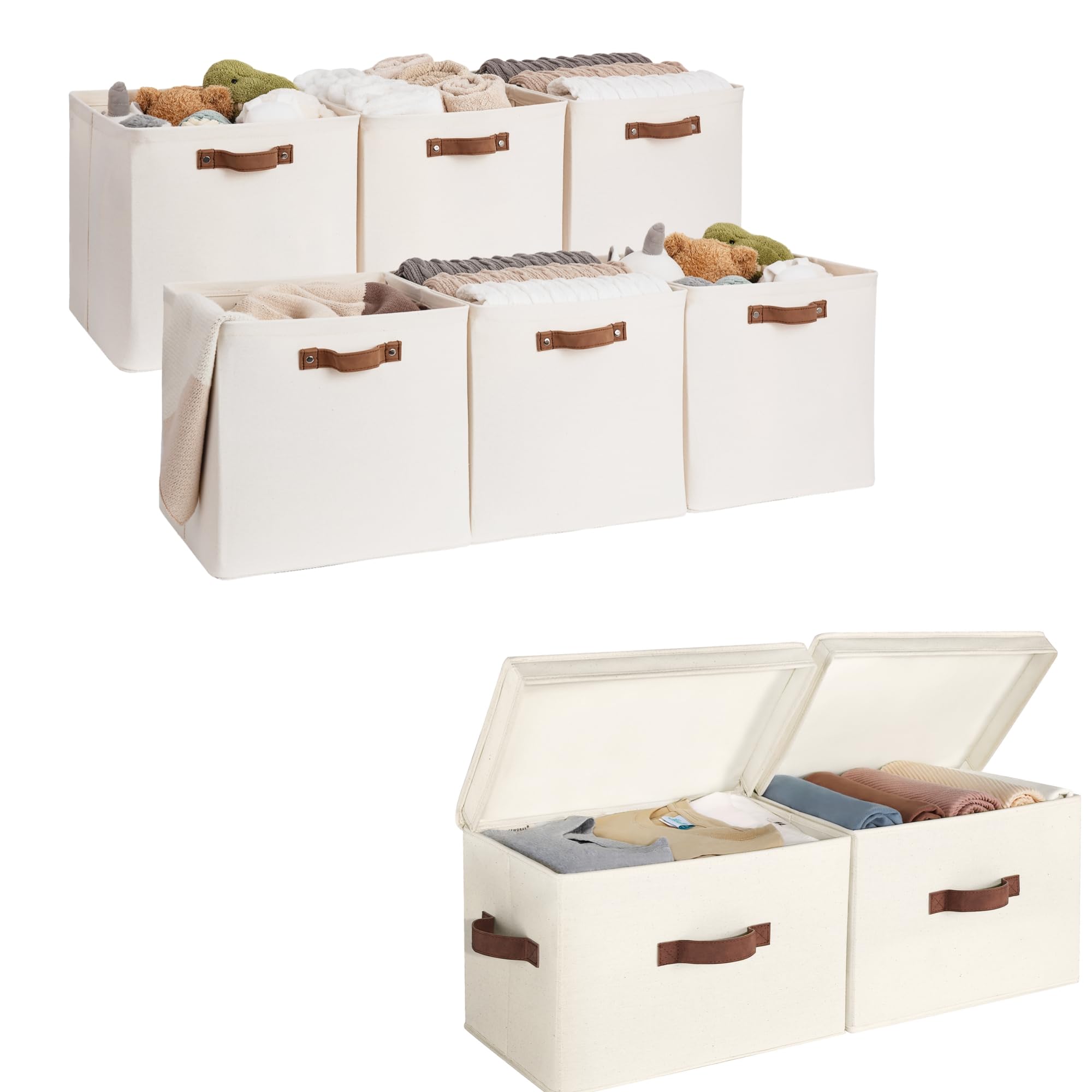 Collapsible Storage Cubes 13x13 Inch - Foldable Fabric Storage Bins with Lids & Handles for Closet Organization | Decorative Storage Boxes for Bedroom, Nursery, Office & Home Organization
