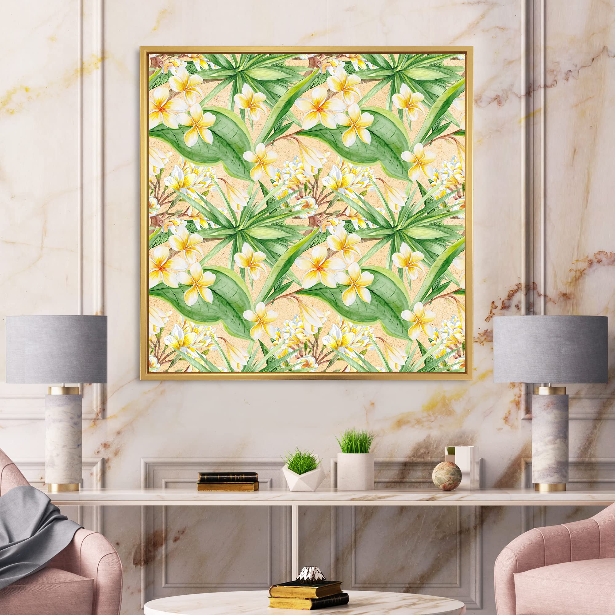 Tropical Foliage & Yellow Flowers XIII - Modern Framed Canvas Wall Art Print for Living Room, Bedroom & Office Decor
