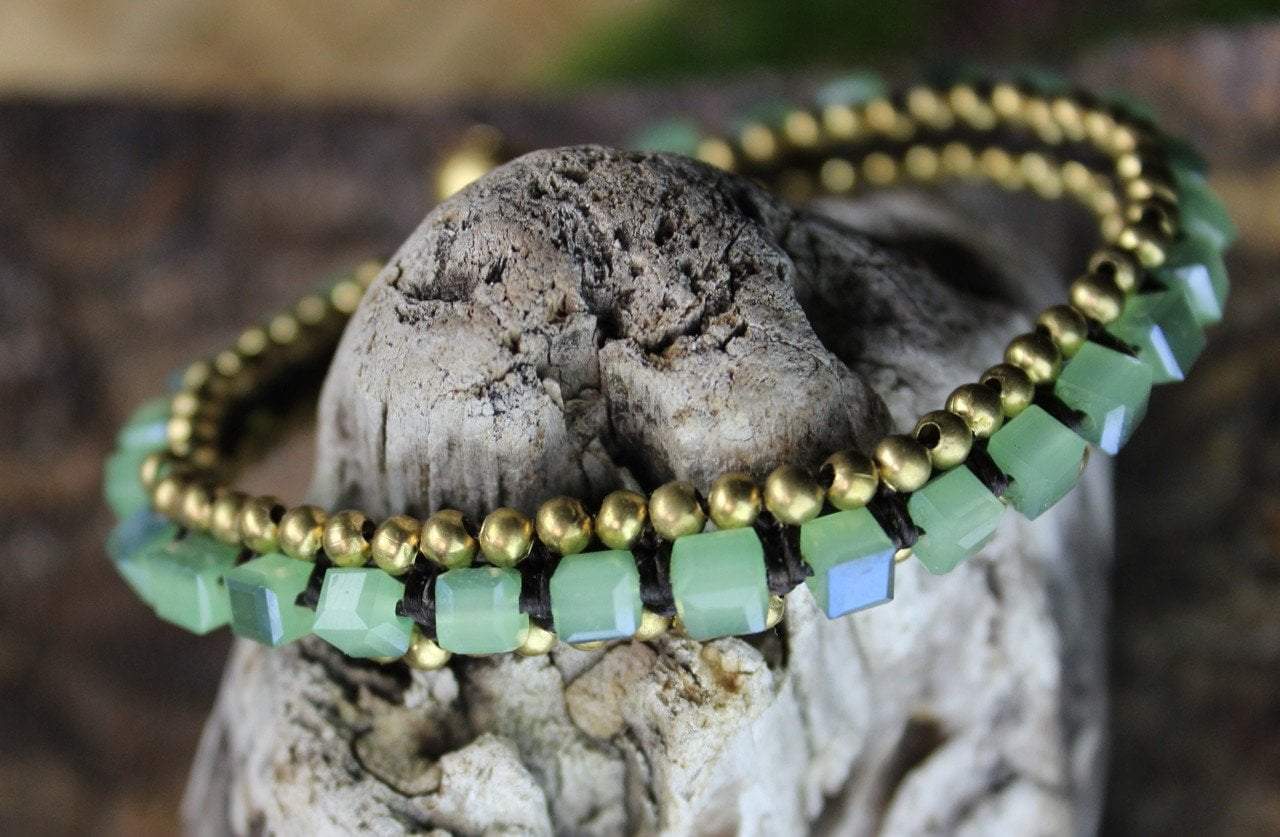Green & Blue Glass Bead Bracelet for Women - Handmade Bohemian Style Adjustable Wrist Jewelry - Perfect for Yoga, Meditation & Beach Vacation Accessories