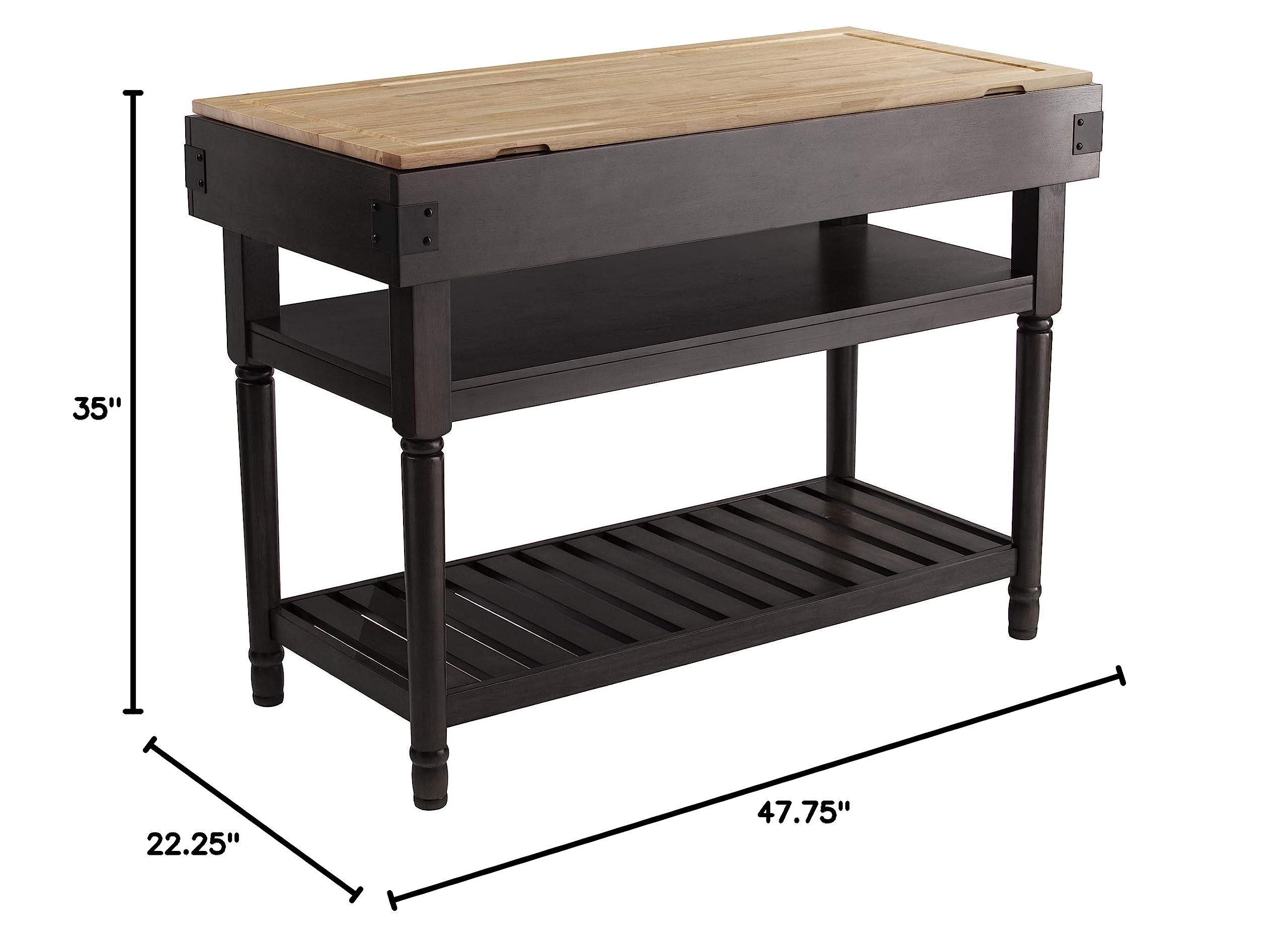SEI Furniture Waysmere Kitchen Island with Storage - Smoked Ash Finish, Natural Wood Countertop - Perfect for Small Kitchens, Breakfast Bars & Extra Counter Space