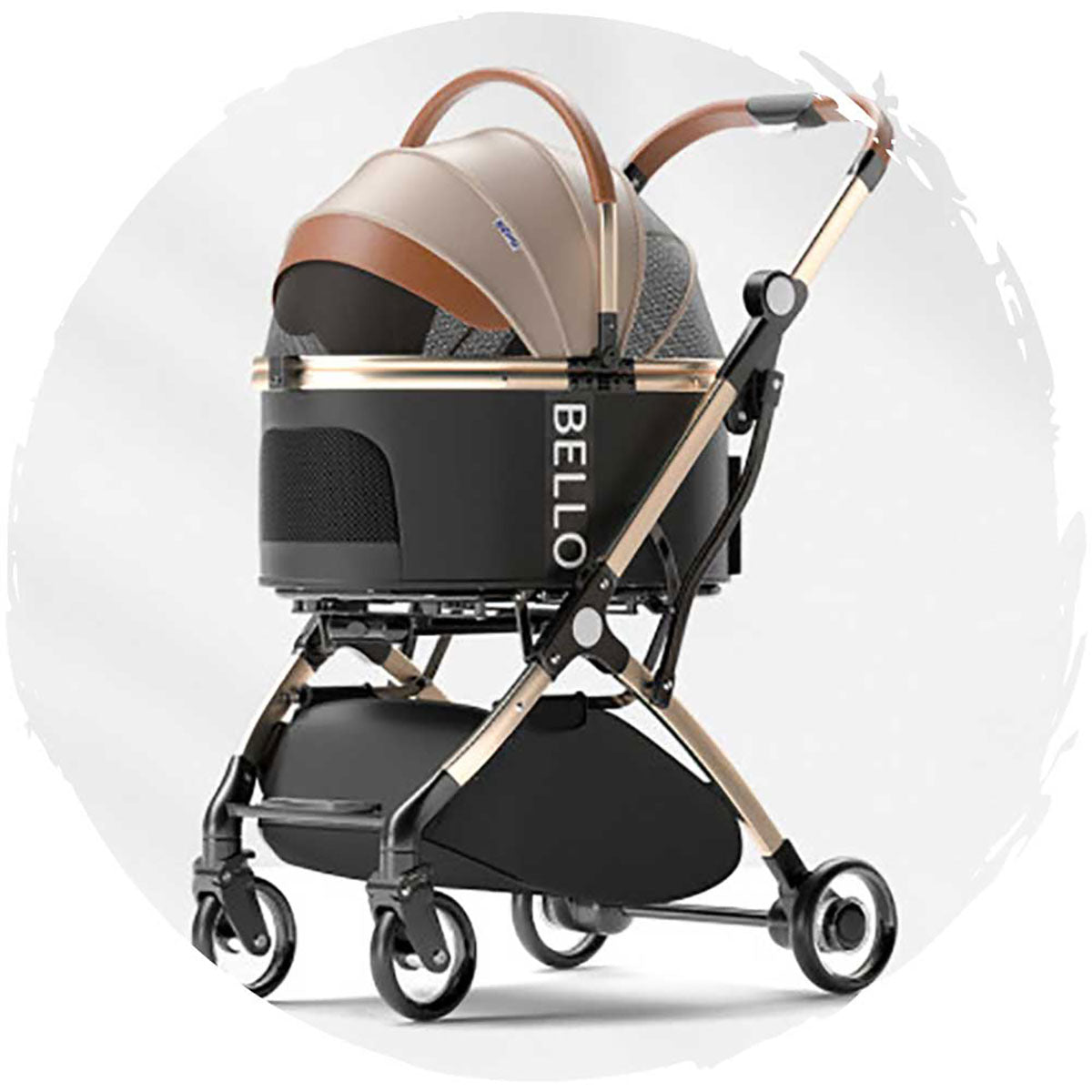 BELLO Aluminum Alloy Detachable Shock-Absorbing Folding Pet Stroller for Cats & Dogs (Max Load 15kg/33lbs) - Perfect for Outdoor Walks, Park Visits & Vet Trips