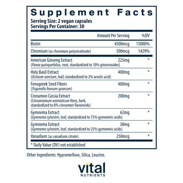Vital Nutrients Blood Sugar Support Supplement - Natural Glucose Metabolism Aid for Diabetics & Pre-Diabetics - Supports Healthy Insulin Levels for Daily Wellness & Energy